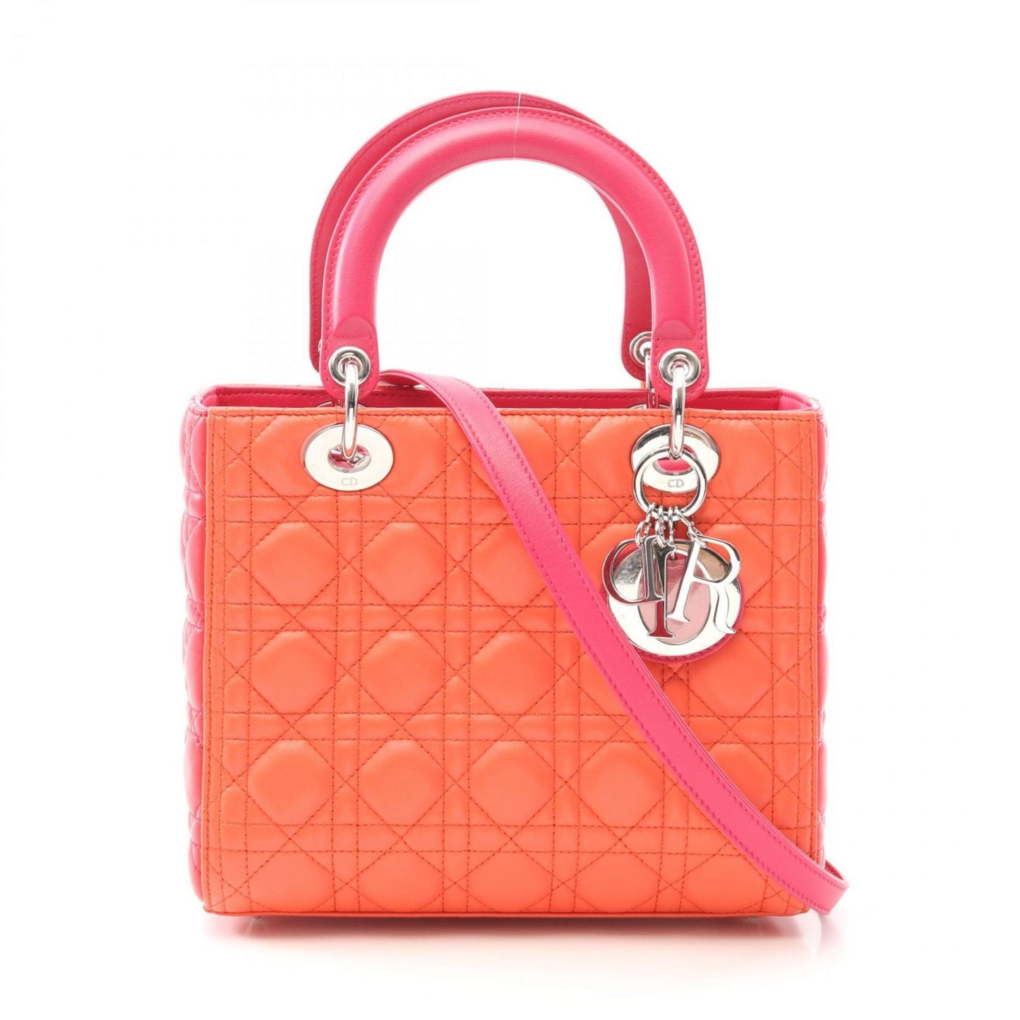 Christian Dior Orange Pink Leather Handbag  
