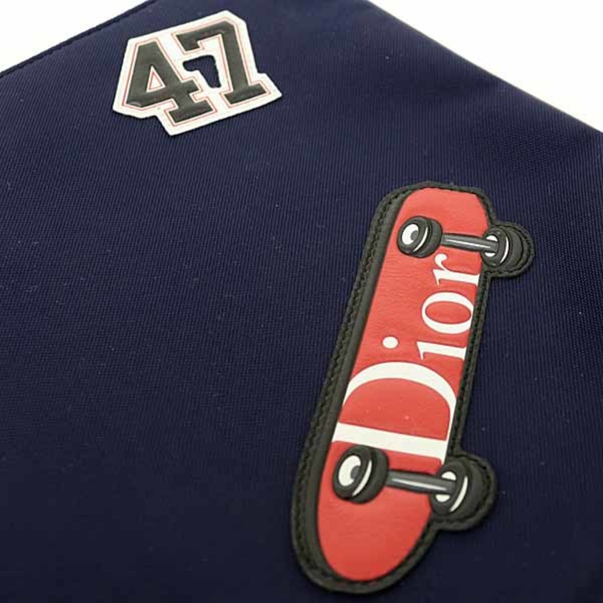 Christian Dior Navy Red Color Nylon Pouch  