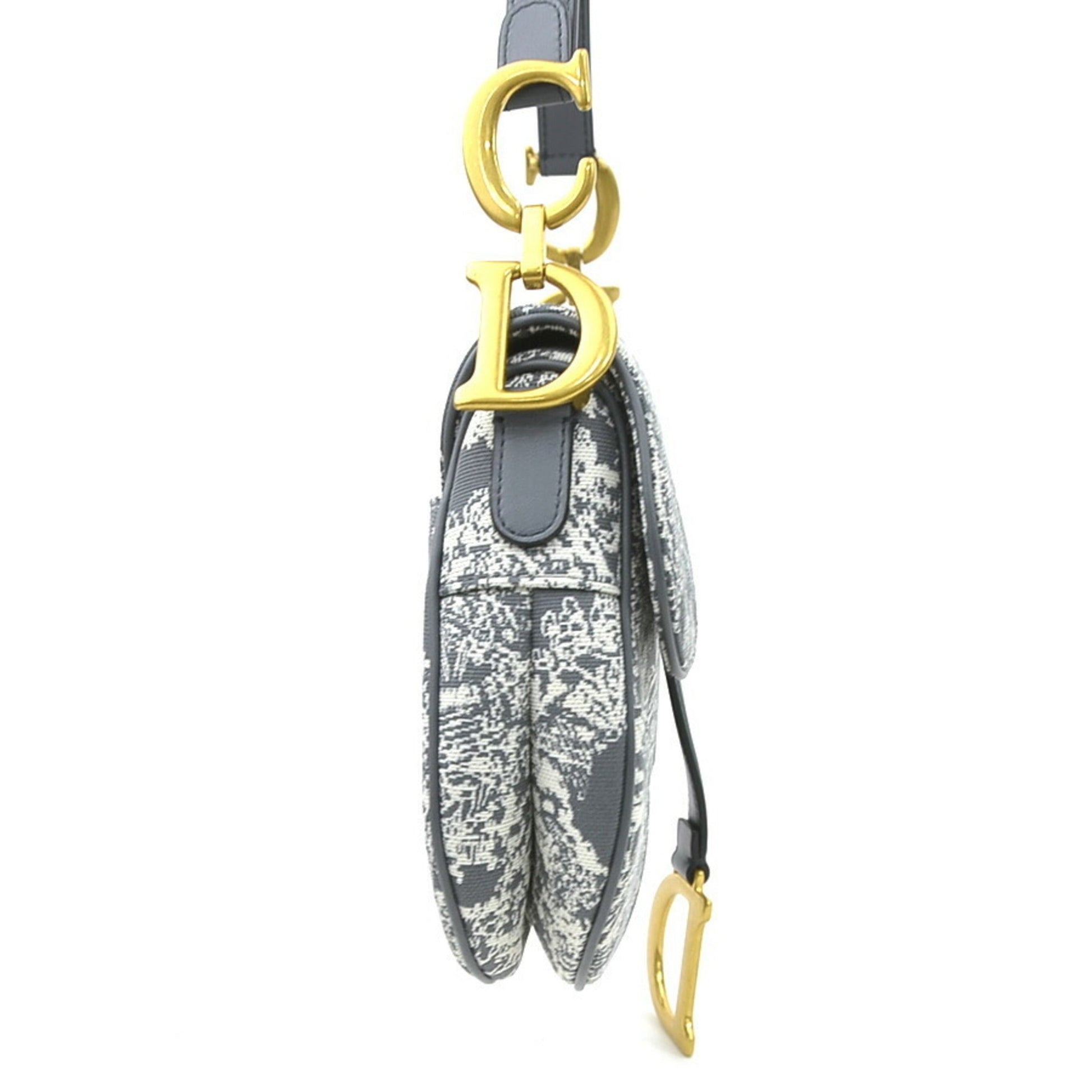 Christian Dior Gray Off-White Canvas Leather Shoulder Bag  