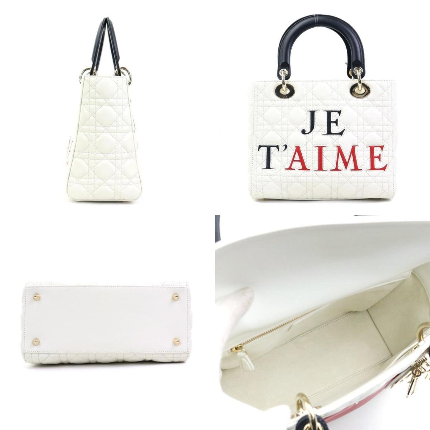 Christian Dior Black Red Color White Leather Handbag Shoulder Bag  