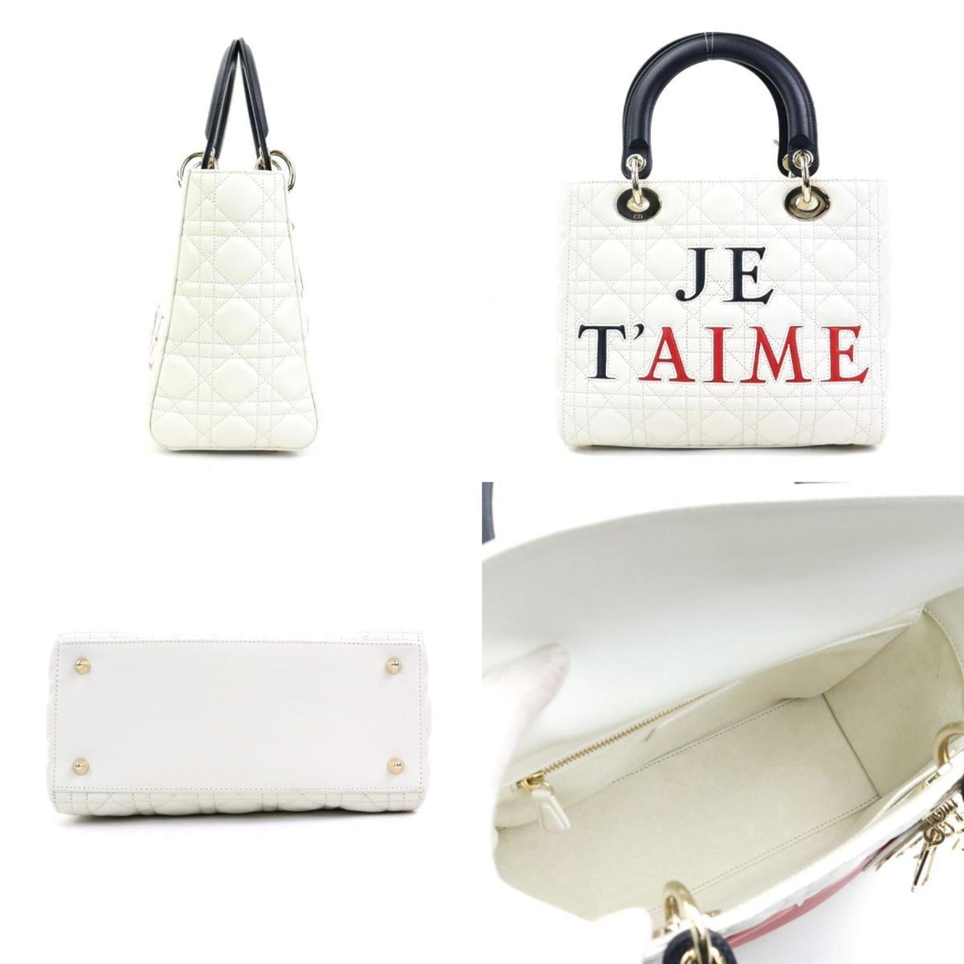 Christian Dior Black Red Color White Leather Handbag Shoulder Bag  