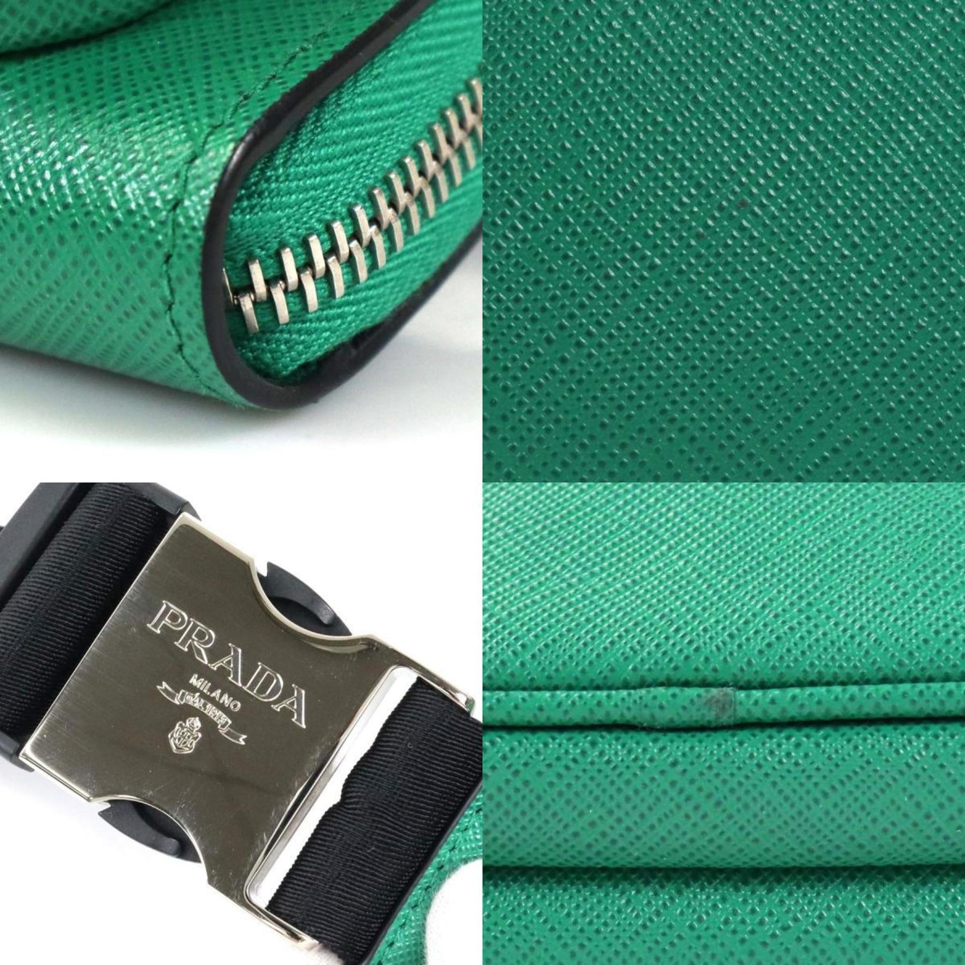 Prada waist Bag body leather green unisex