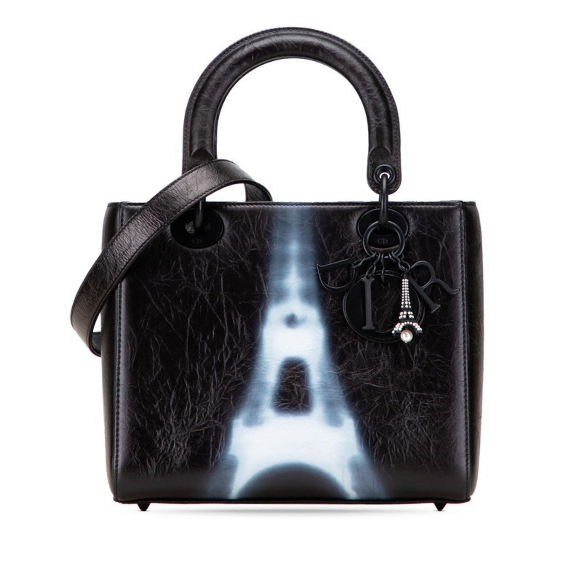 Christian Dior Lady Dior Black White Pvc Leather Handbag Shoulder Bag  