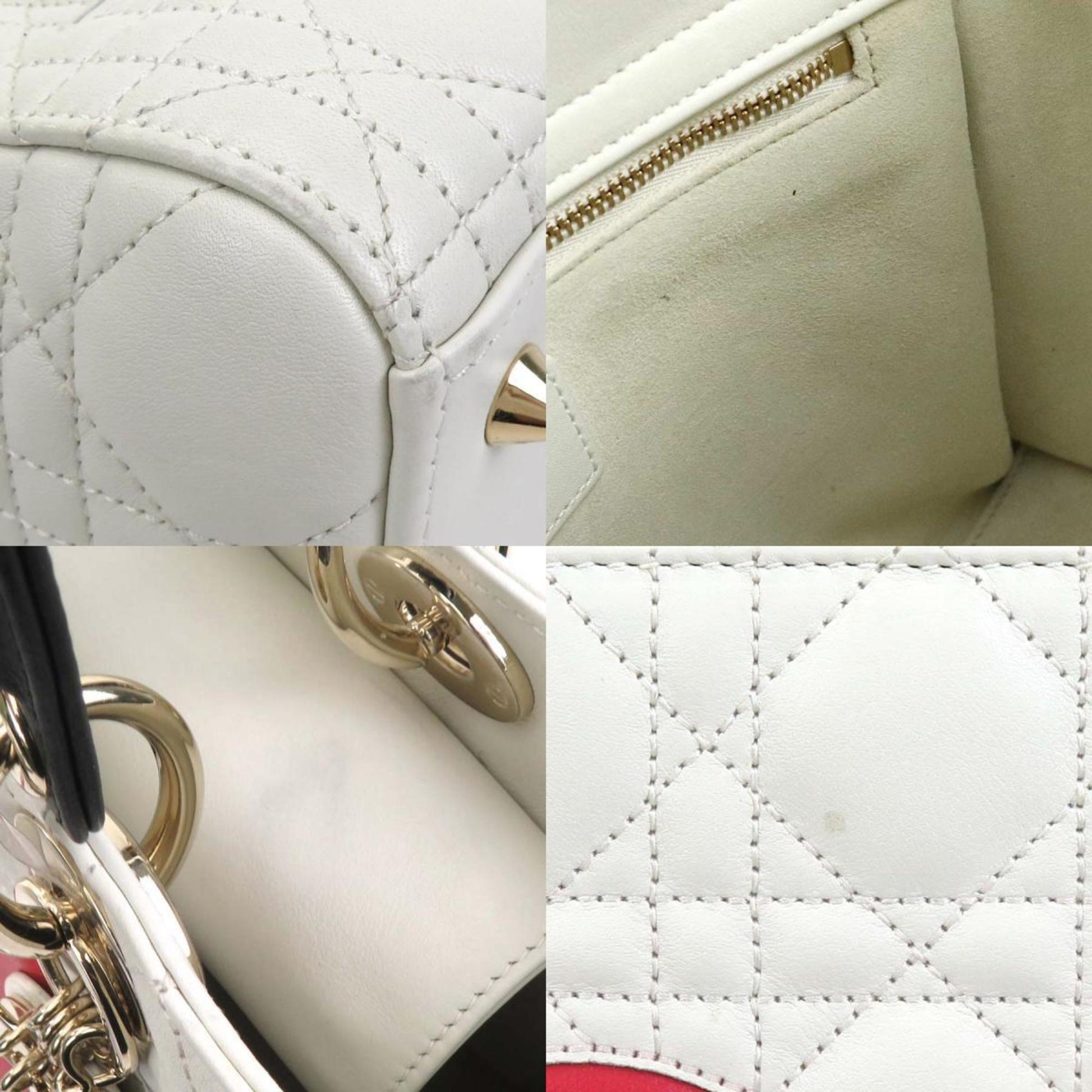 Christian Dior Black Red Color White Leather Handbag Shoulder Bag  