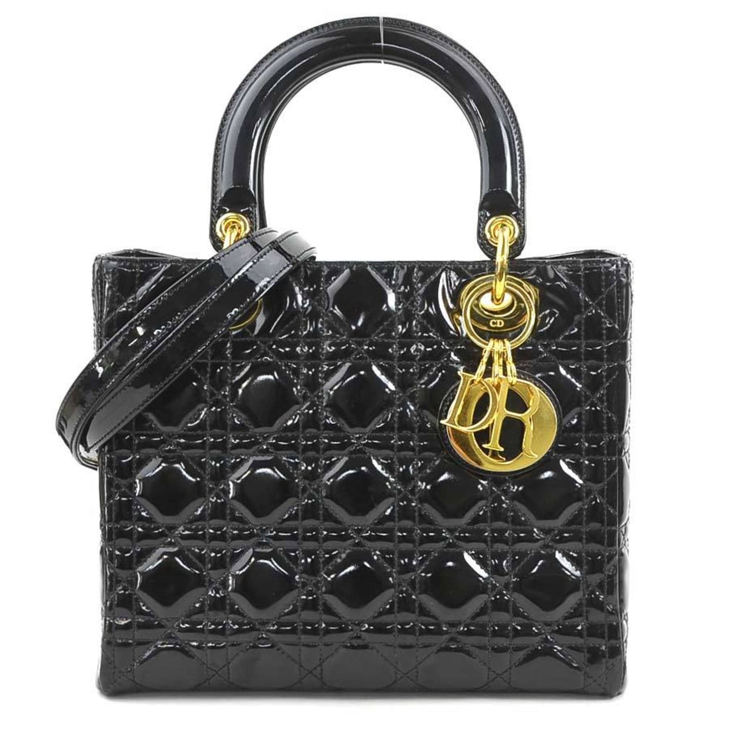 Christian Dior Black Patent Leather Handbag Shoulder Bag  