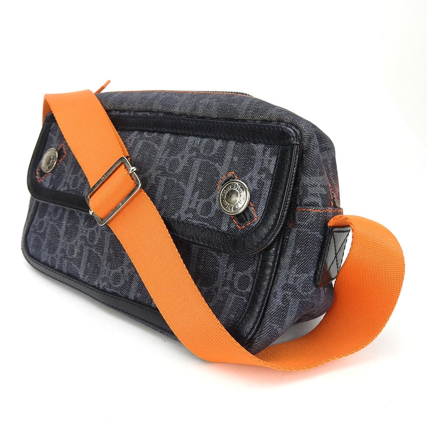Christian Dior Navy Orange Denim Leather Shoulder Bag  