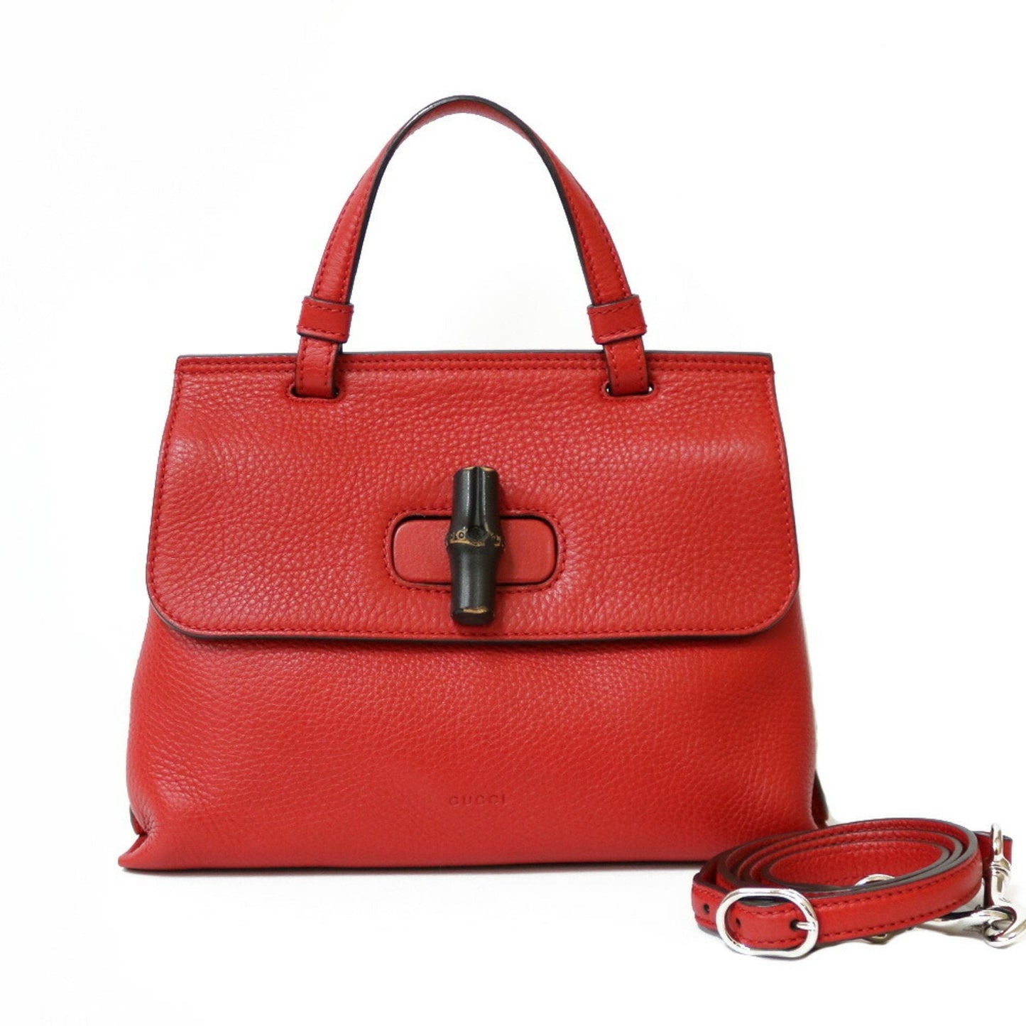 Gucci Bamboo Red Leather Shoulder Bag Style 3