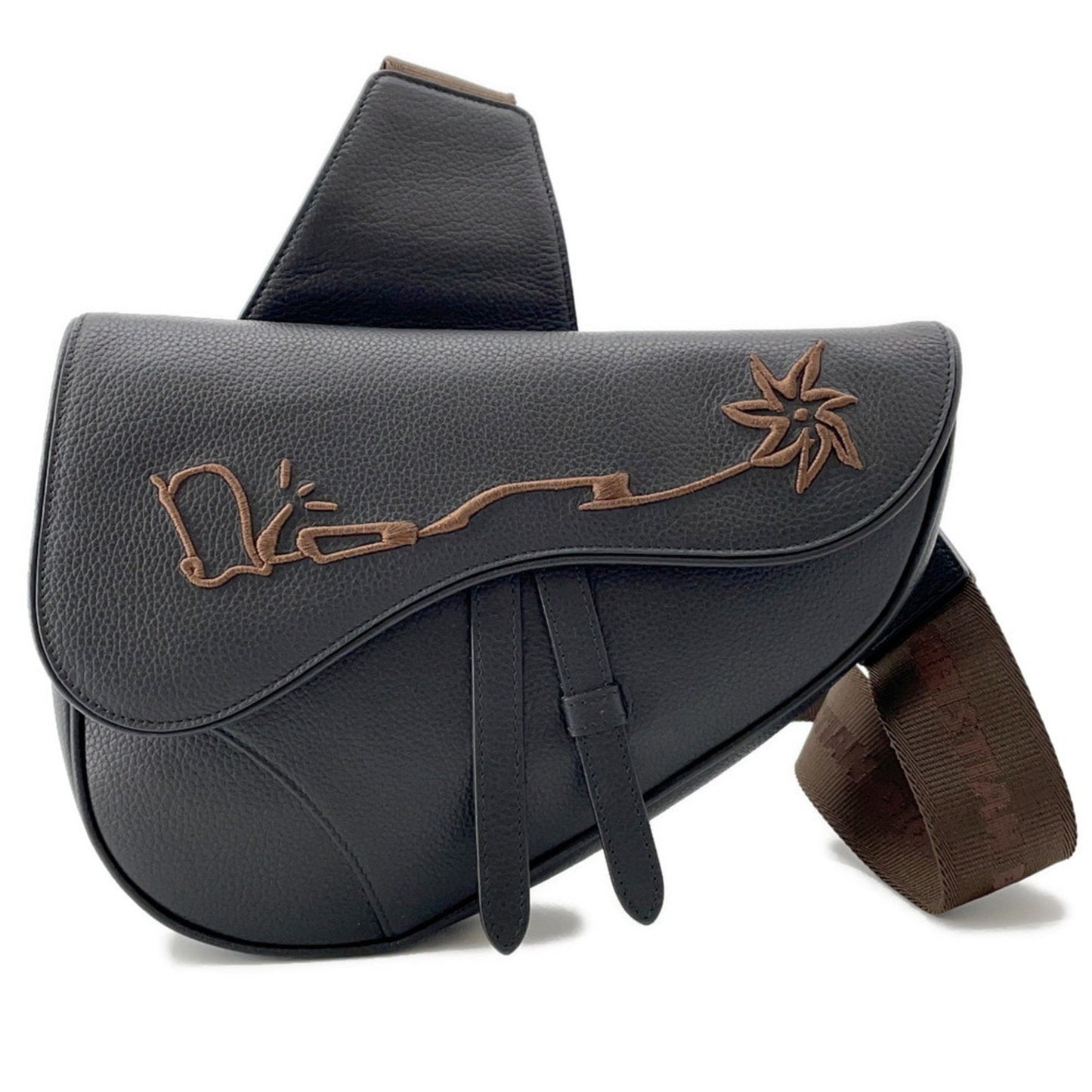 Christian Dior Black Leather Saddle Bag Sling Bag  
