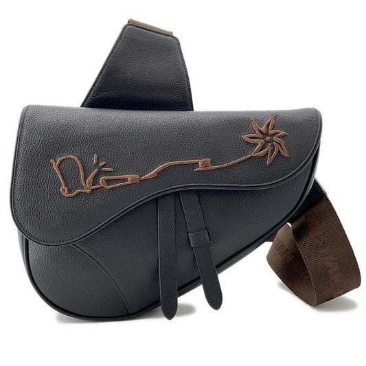 Christian Dior Black Leather Saddle Bag Sling Bag  