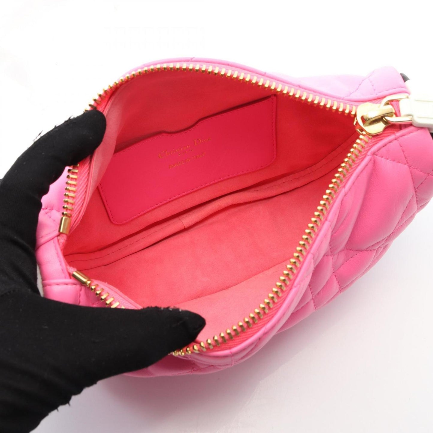 Christian Dior Black Pink White Leather Shoulder Bag  