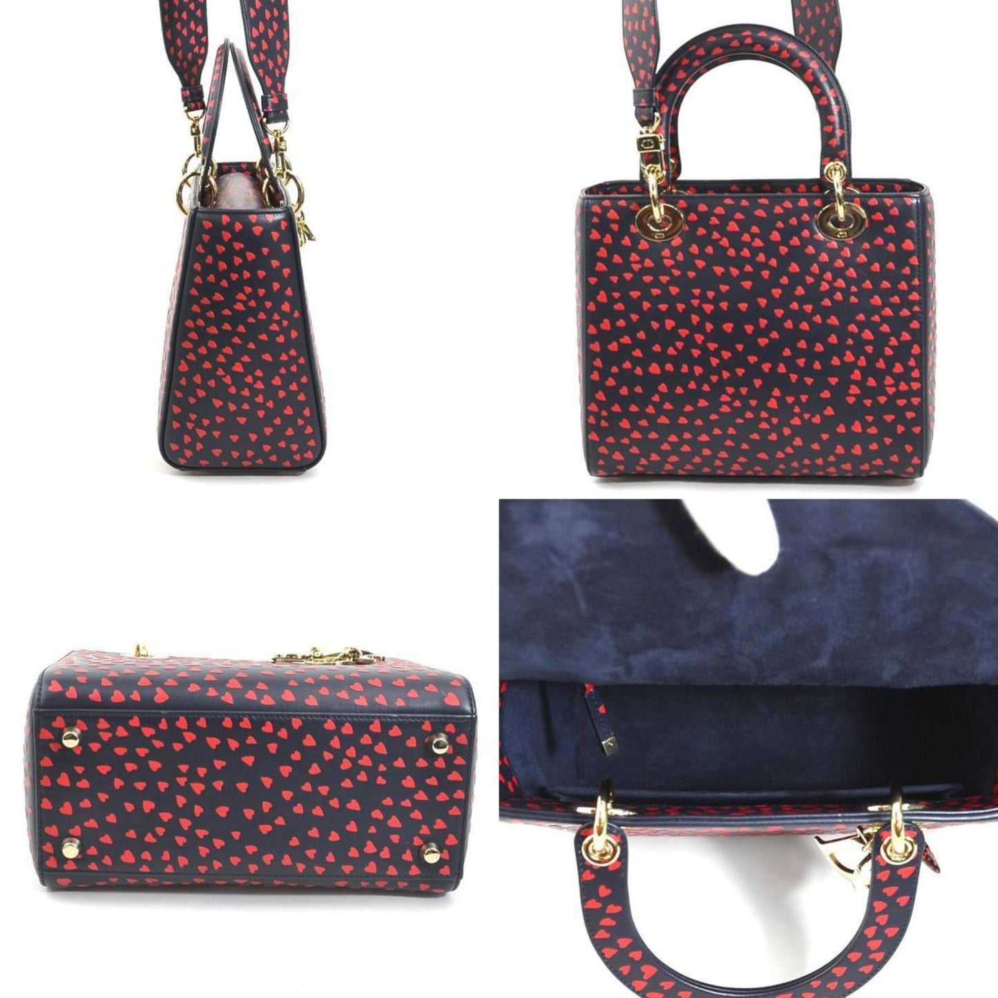 Christian Dior Navy Red Color Leather Handbag Shoulder Bag  