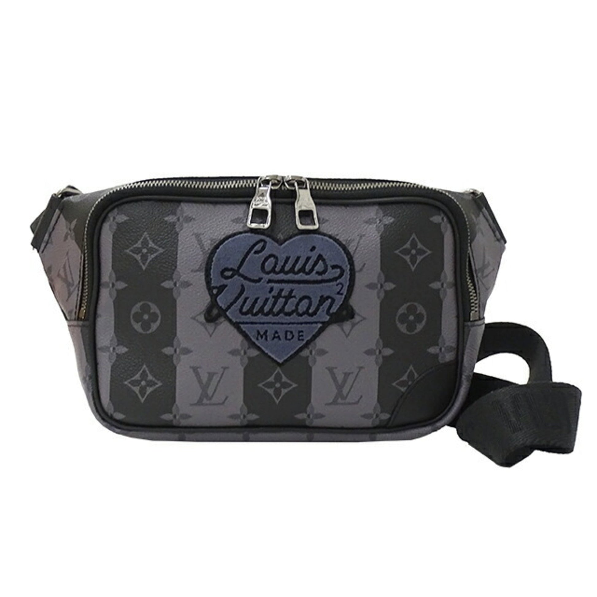 LOUIS VUITTON Bag Monogram Stripe Eclipse Men's Body Waist Modular Sling Black Gray IC Chip Hip