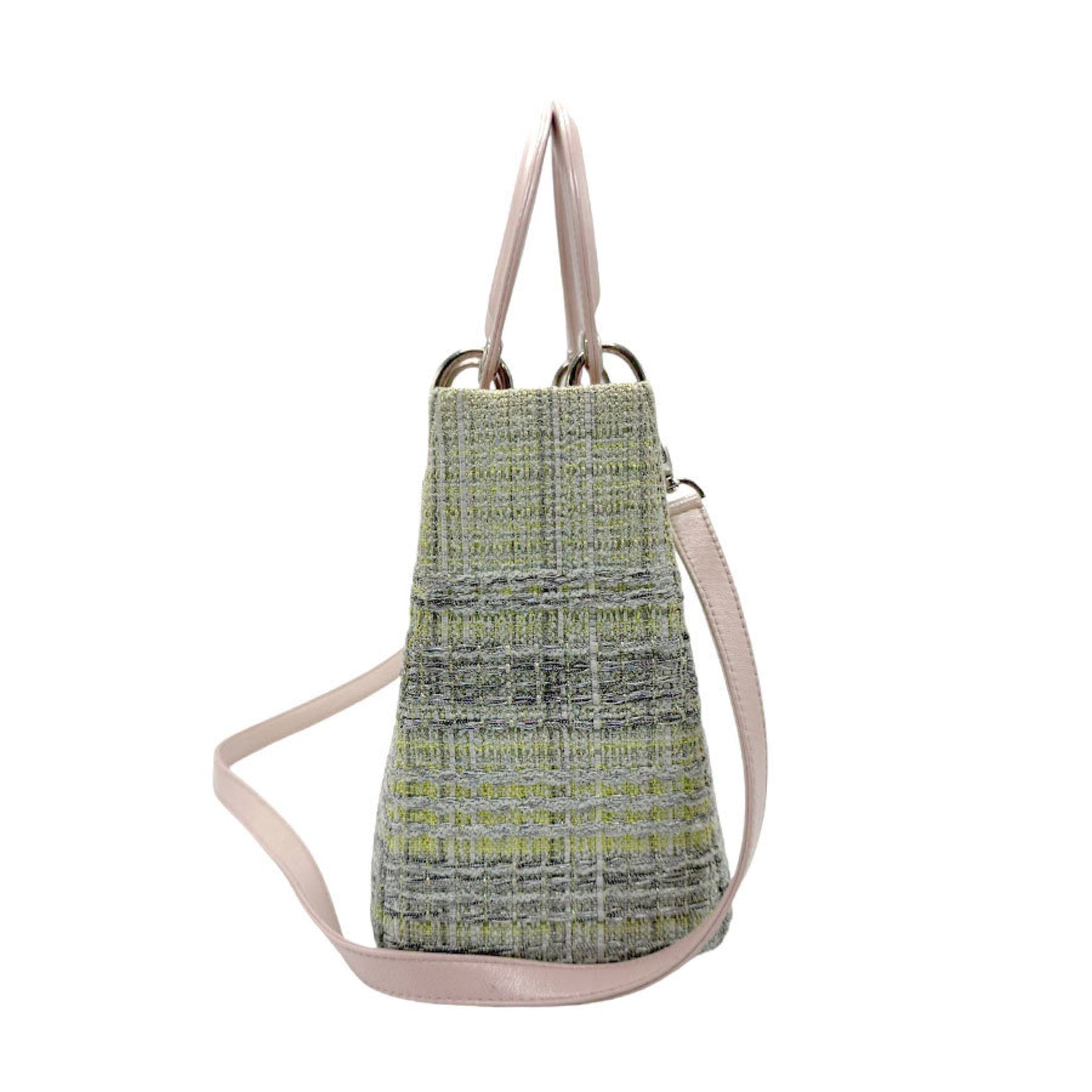 Christian Dior Silver Tweed Leather Handbag Shoulder Bag  