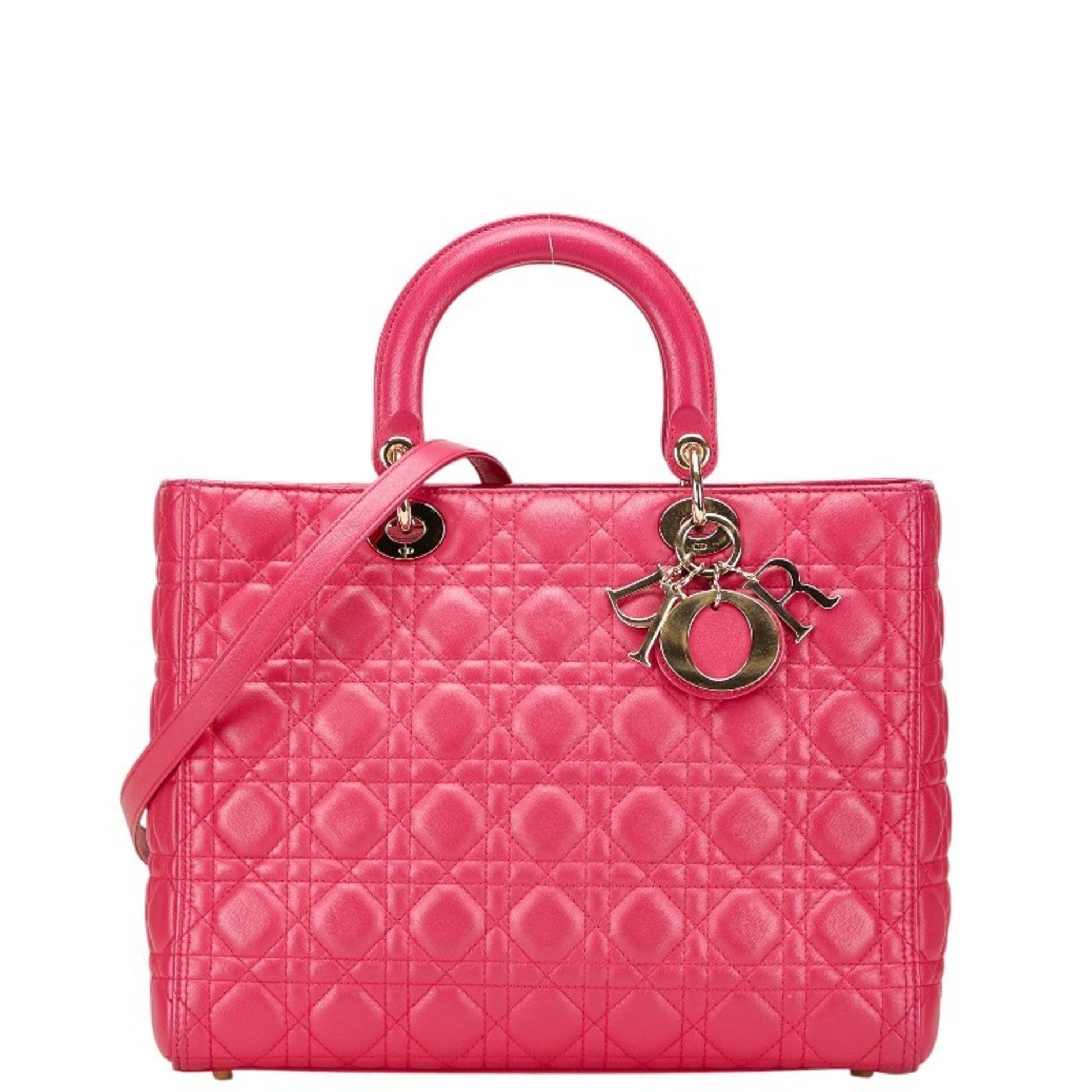 Christian Dior Lady Dior Pink Leather Handbag Shoulder Bag  