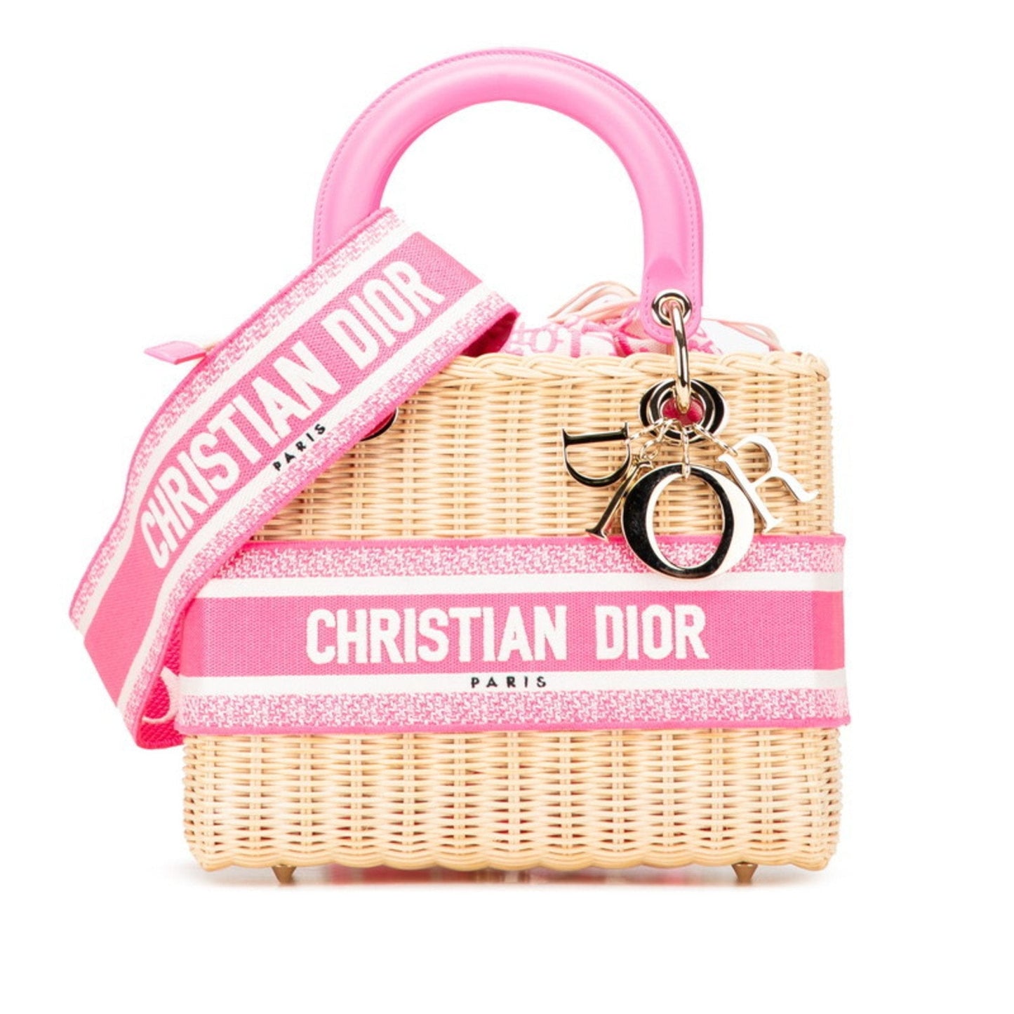 Christian Dior Lady Dior Beige Pink Canvas Leather Handbag Shoulder Bag  
