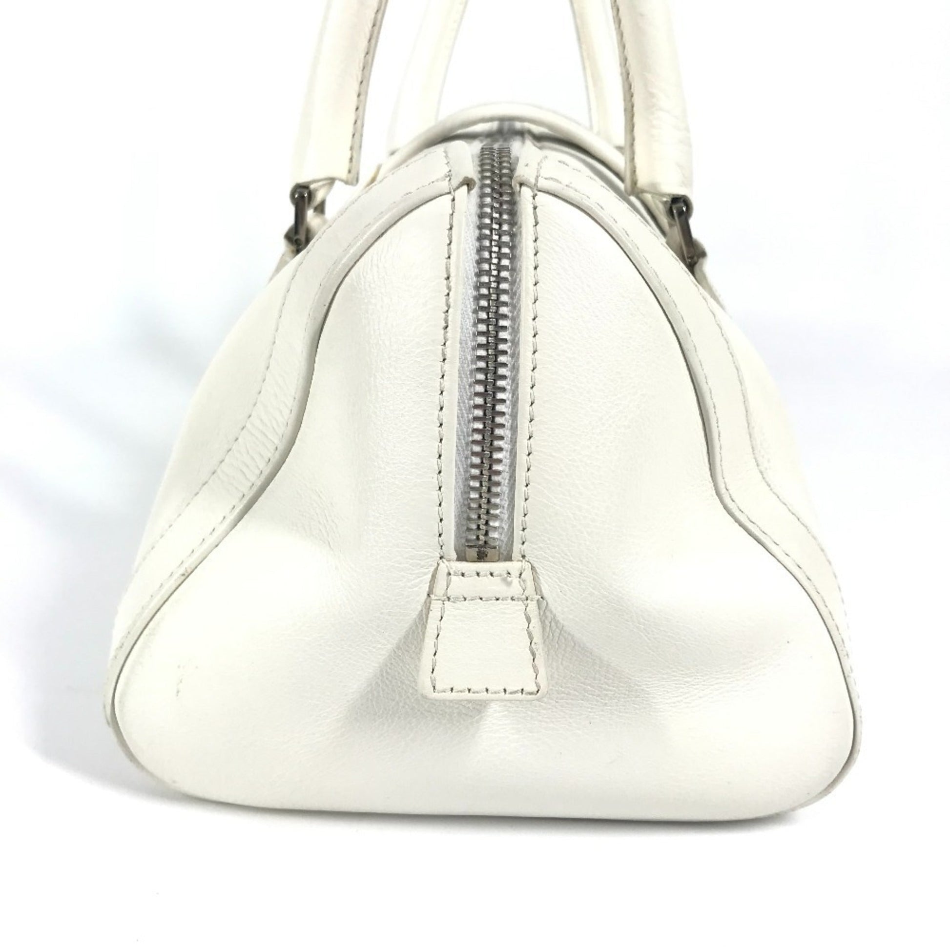 Christian Dior White Leather Boston Bag Handbag  