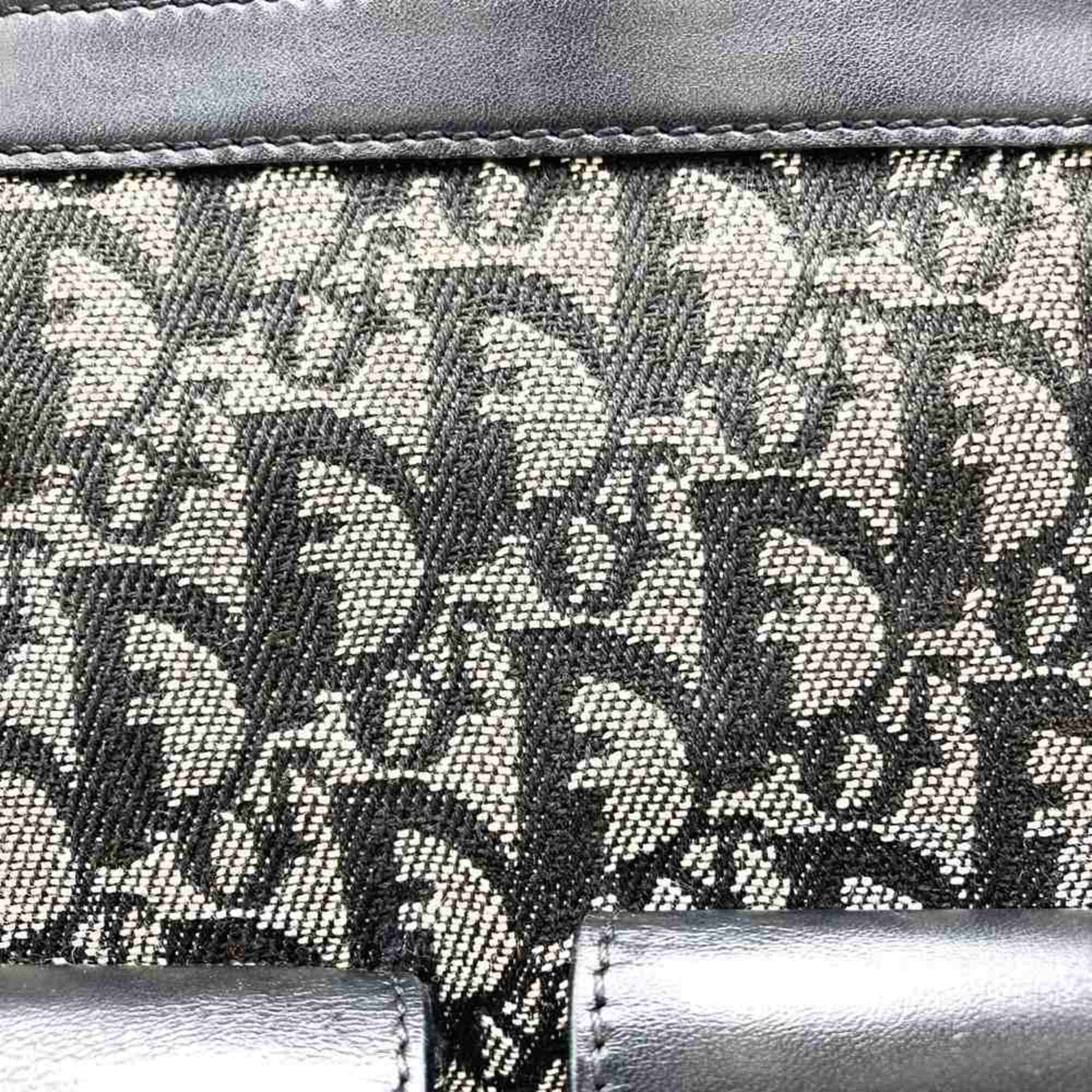 Christian Dior Black Canvas Leather Handbag Tote Bag  