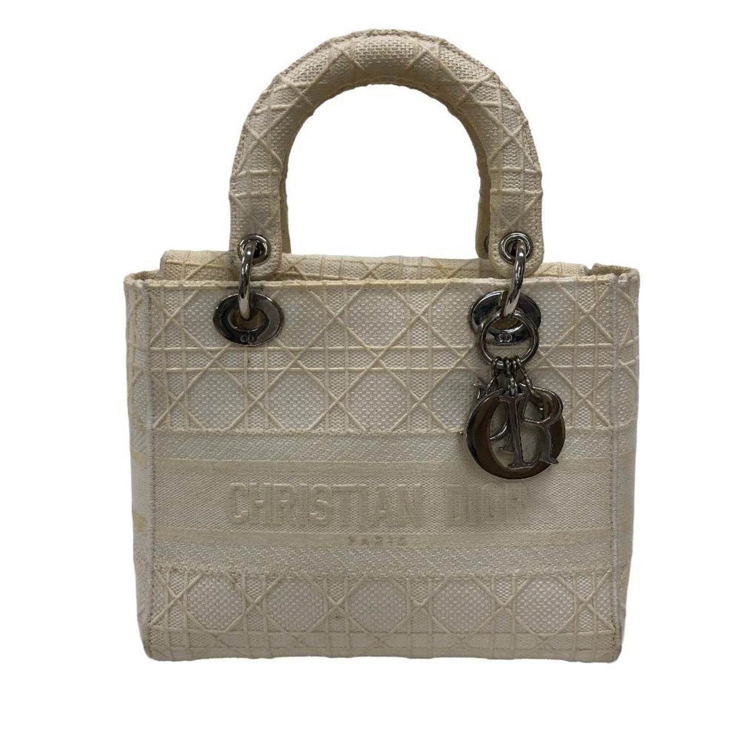 Christian Dior Lady Dior White Canvas Handbag  