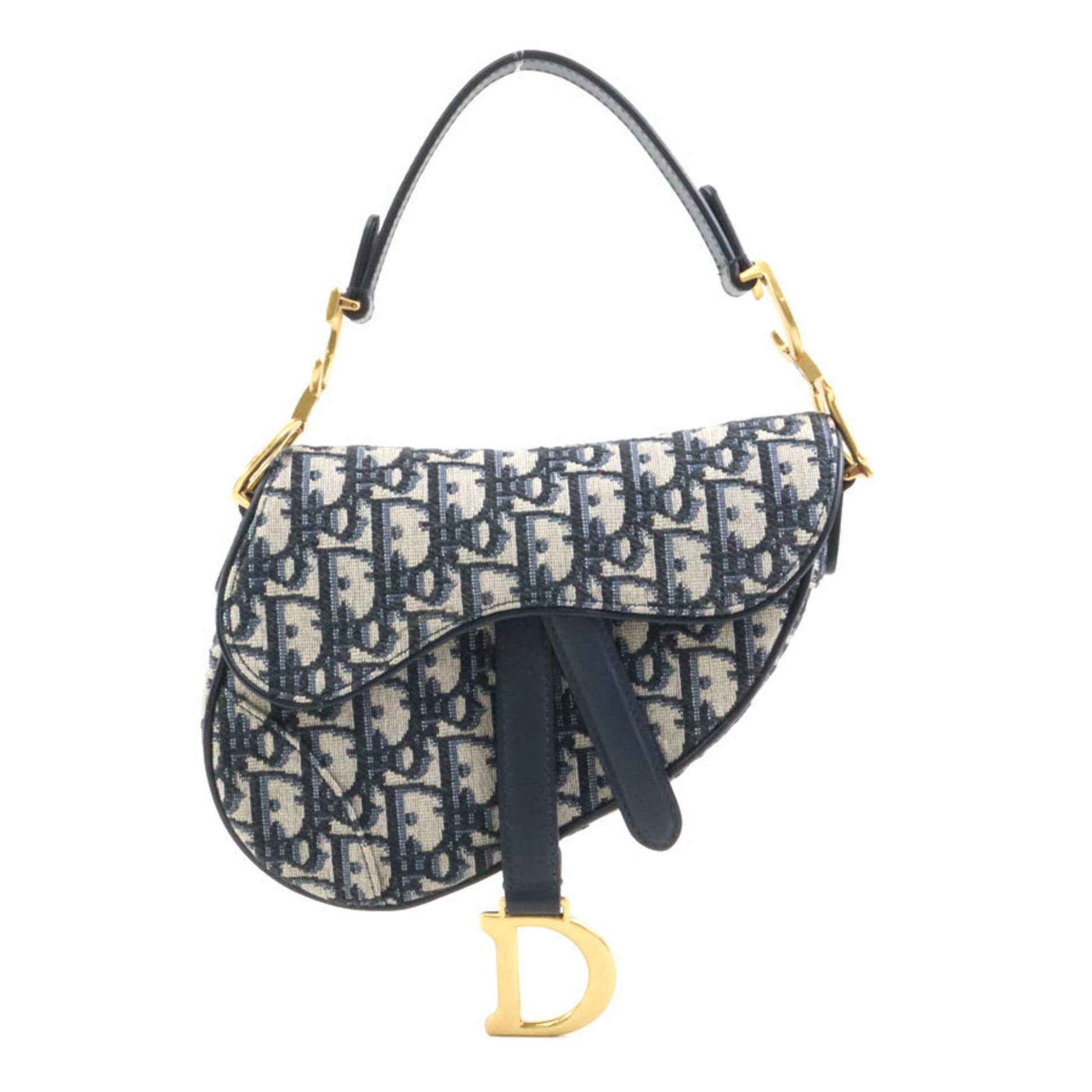Christian Dior Navy Canvas Handbag Saddle Bag  