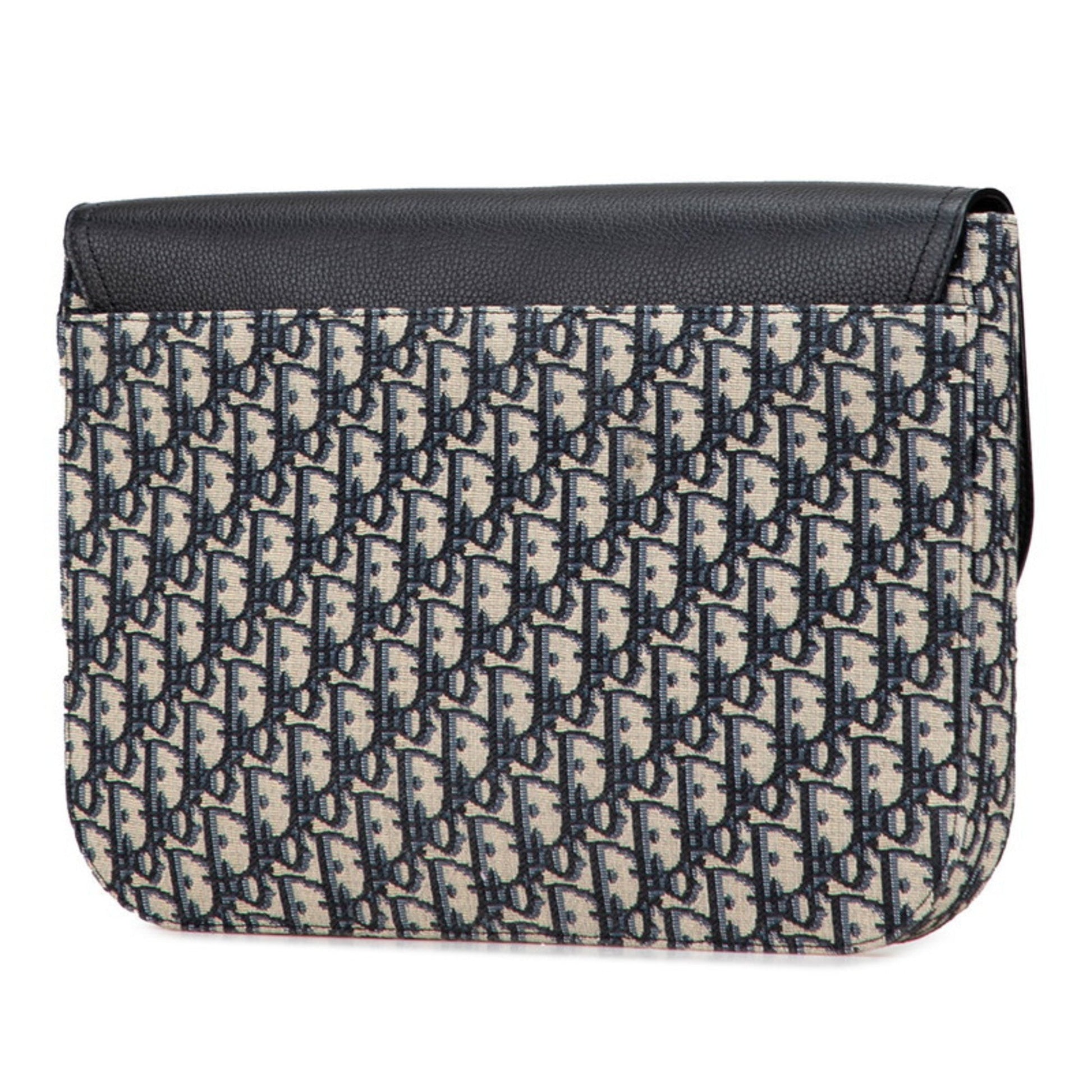 Christian Dior Beige Navy Black Canvas Leather Clutch Bag  