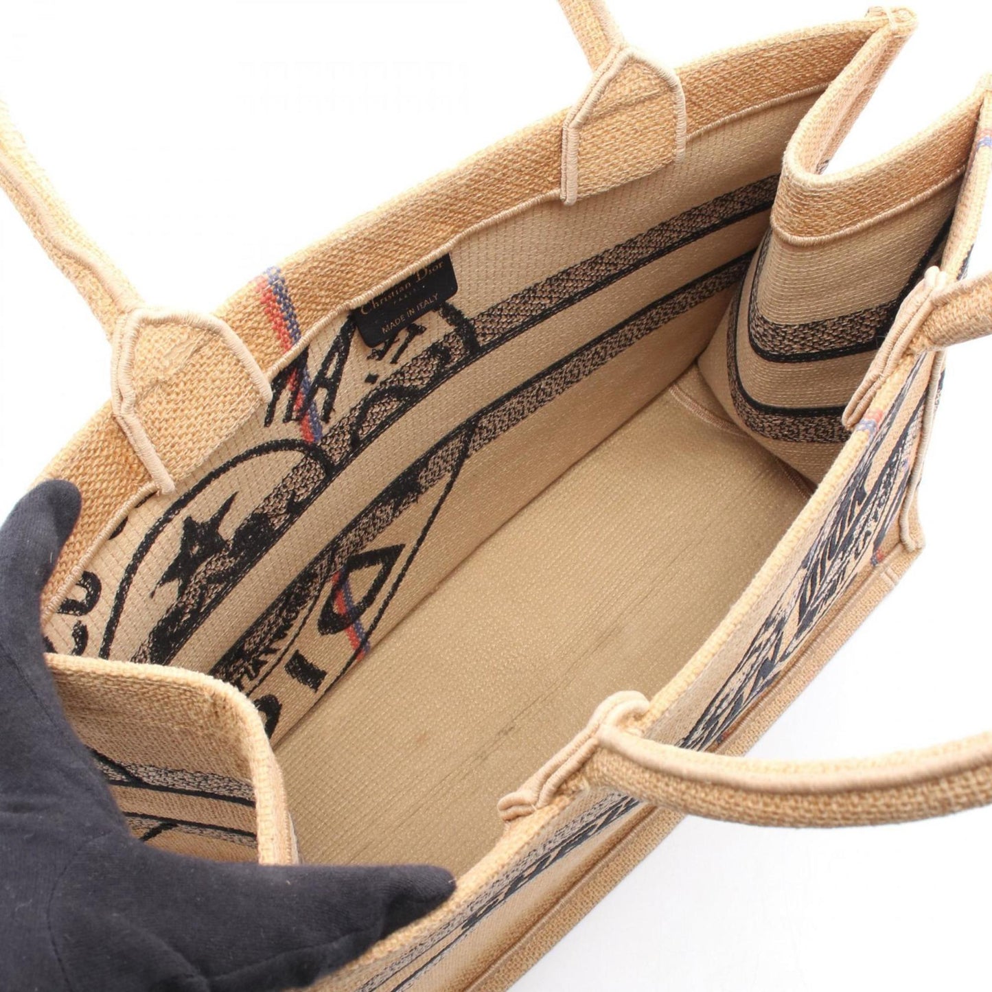 Christian Dior Black Brown Multi-Color Raffia Tote Bag  