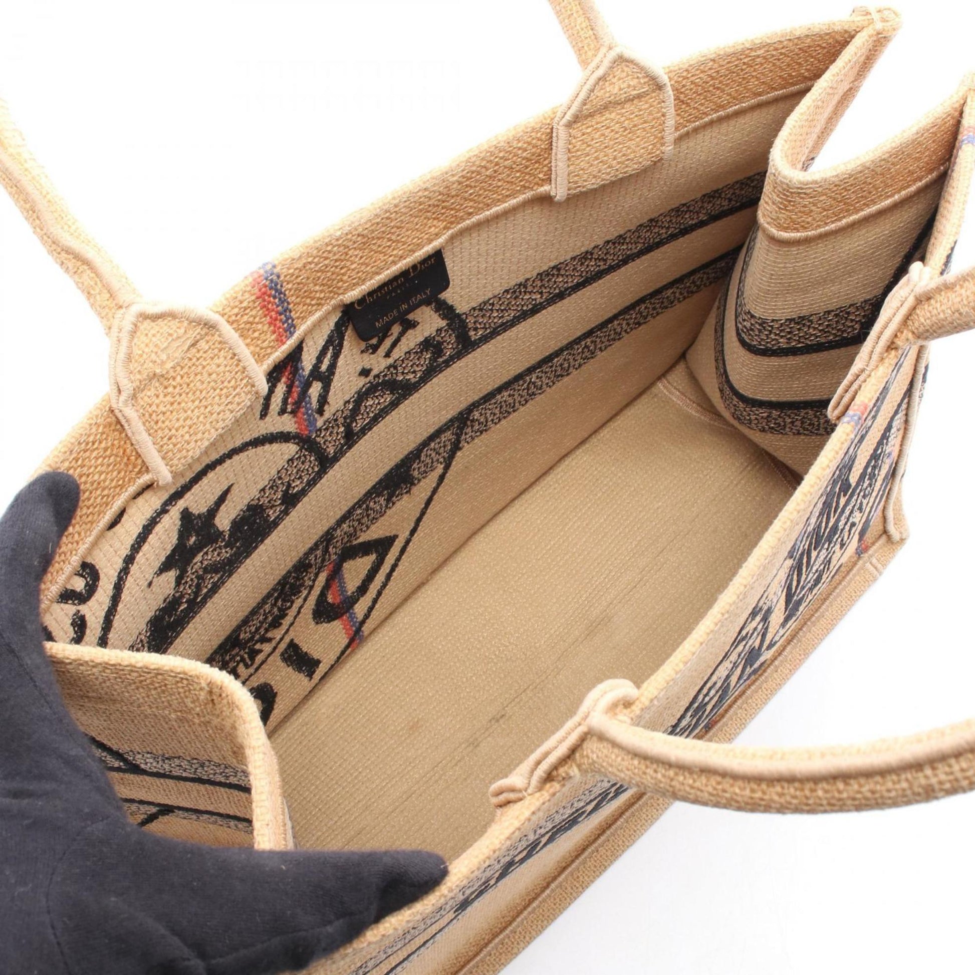 Christian Dior Black Brown Multi-Color Raffia Tote Bag  