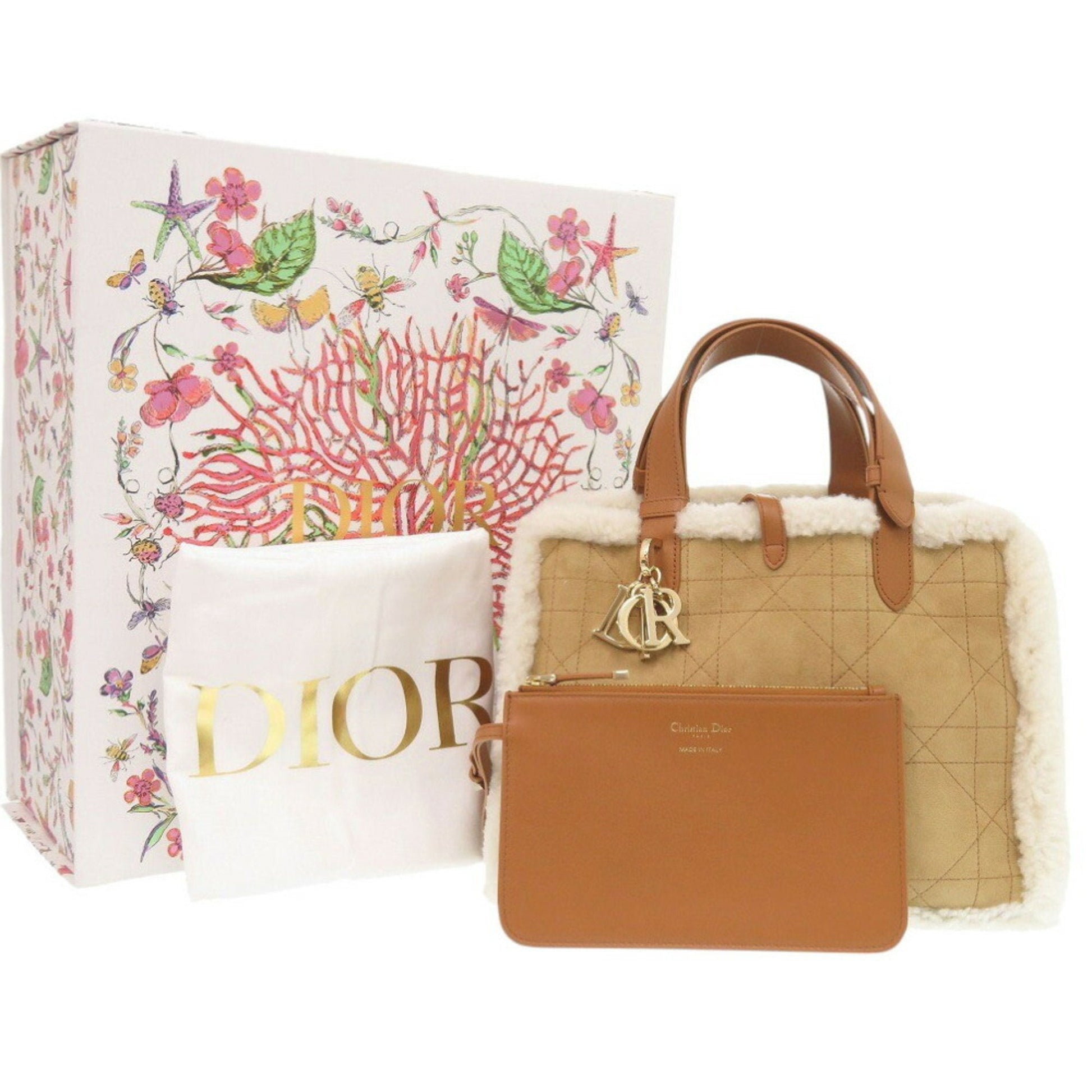 Christian Dior Brown White Leather Leather Handbag  