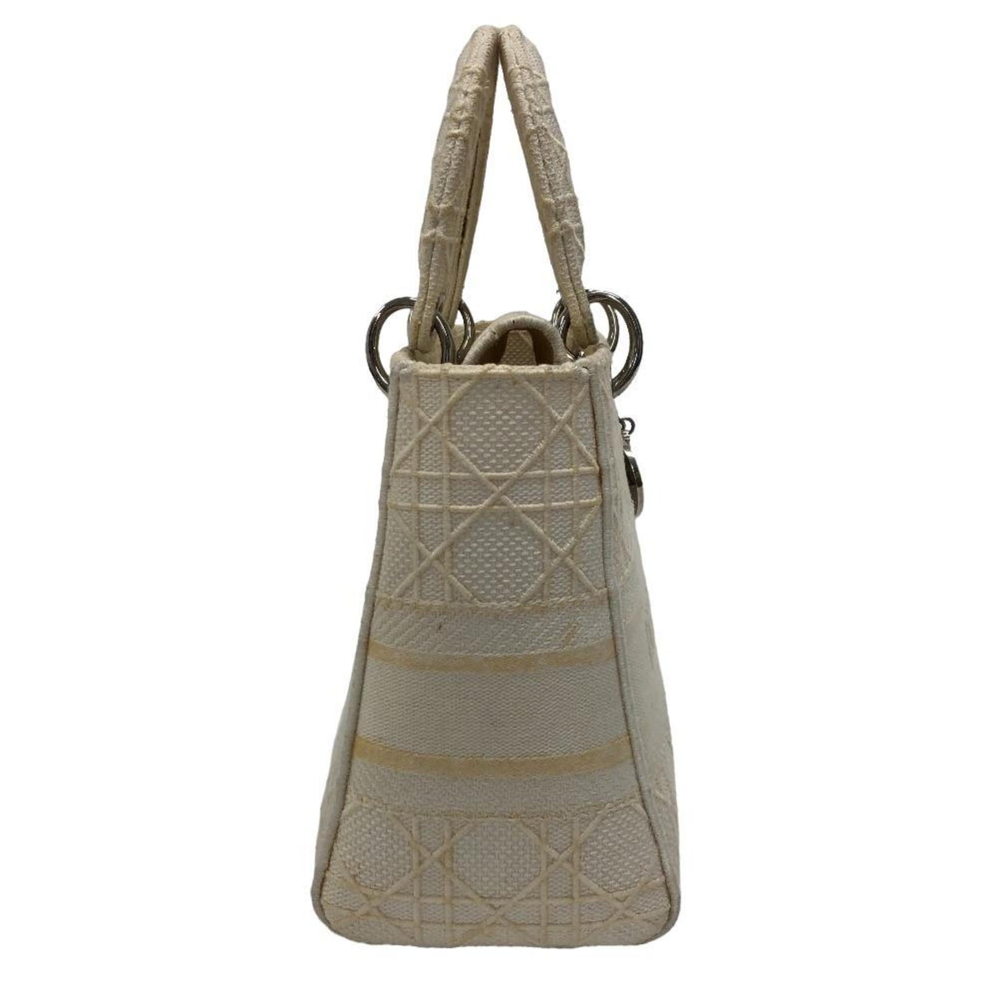 Christian Dior Lady Dior White Canvas Handbag  
