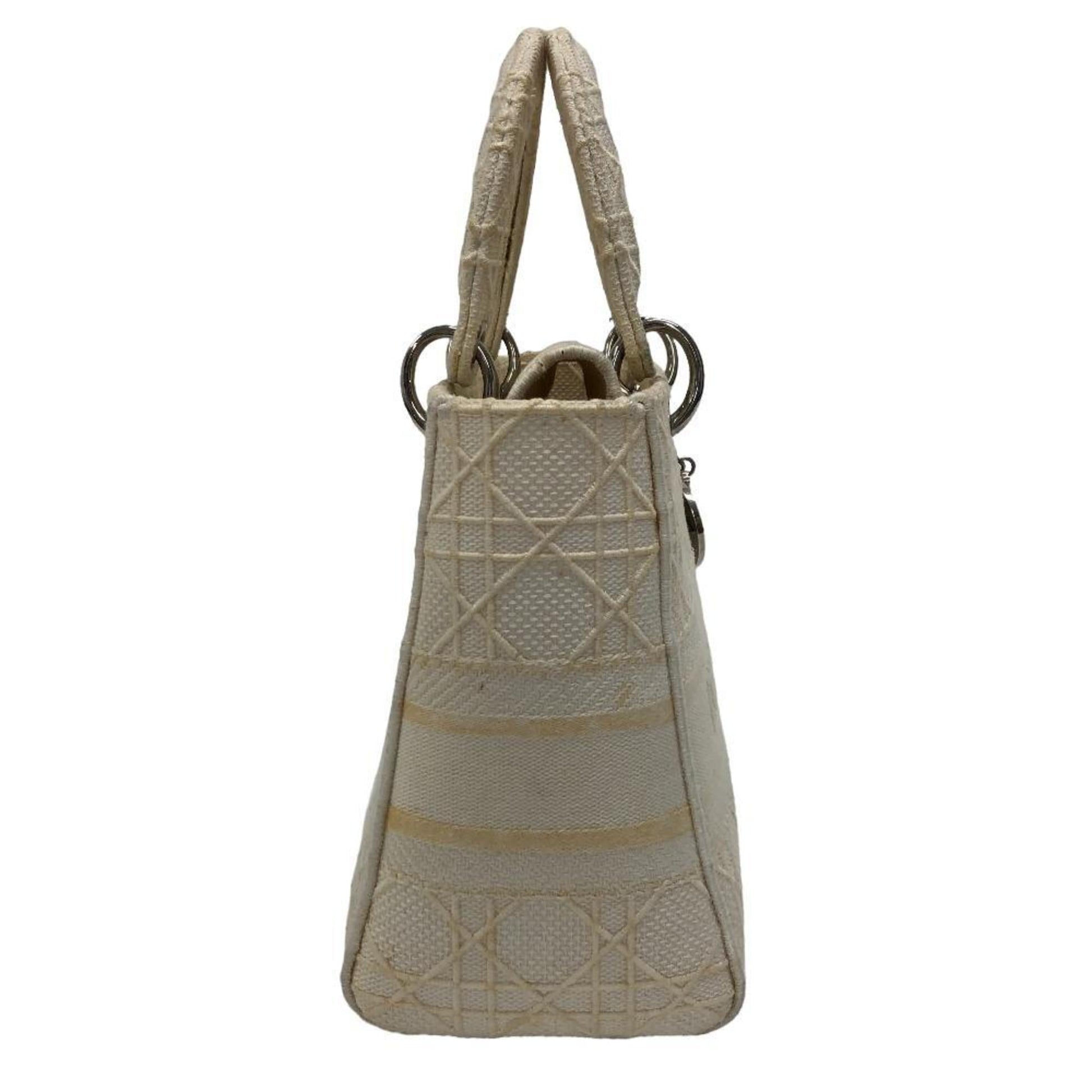 Christian Dior Lady Dior White Canvas Handbag  