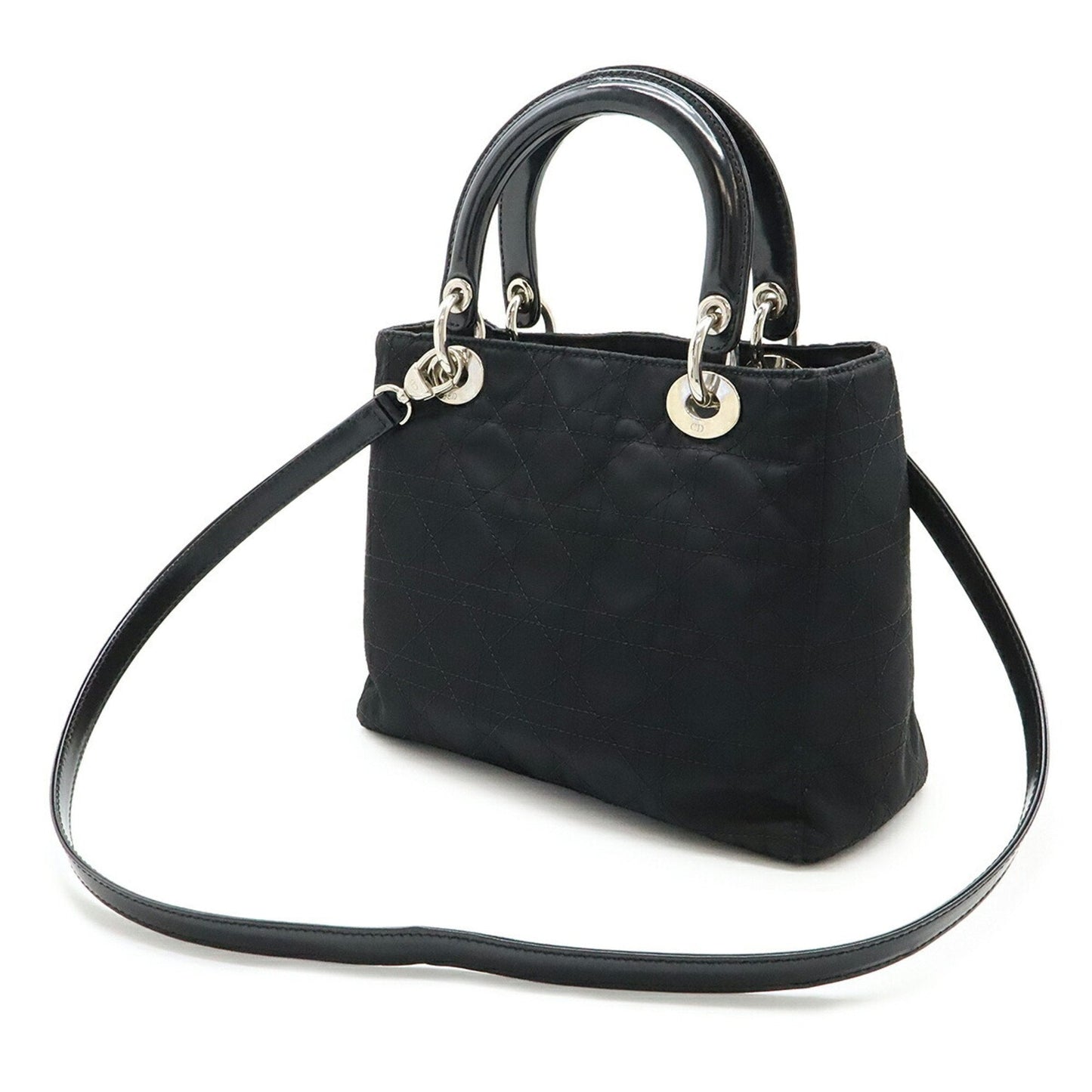 Christian Dior Black Nylon Leather Handbag Tote Bag  