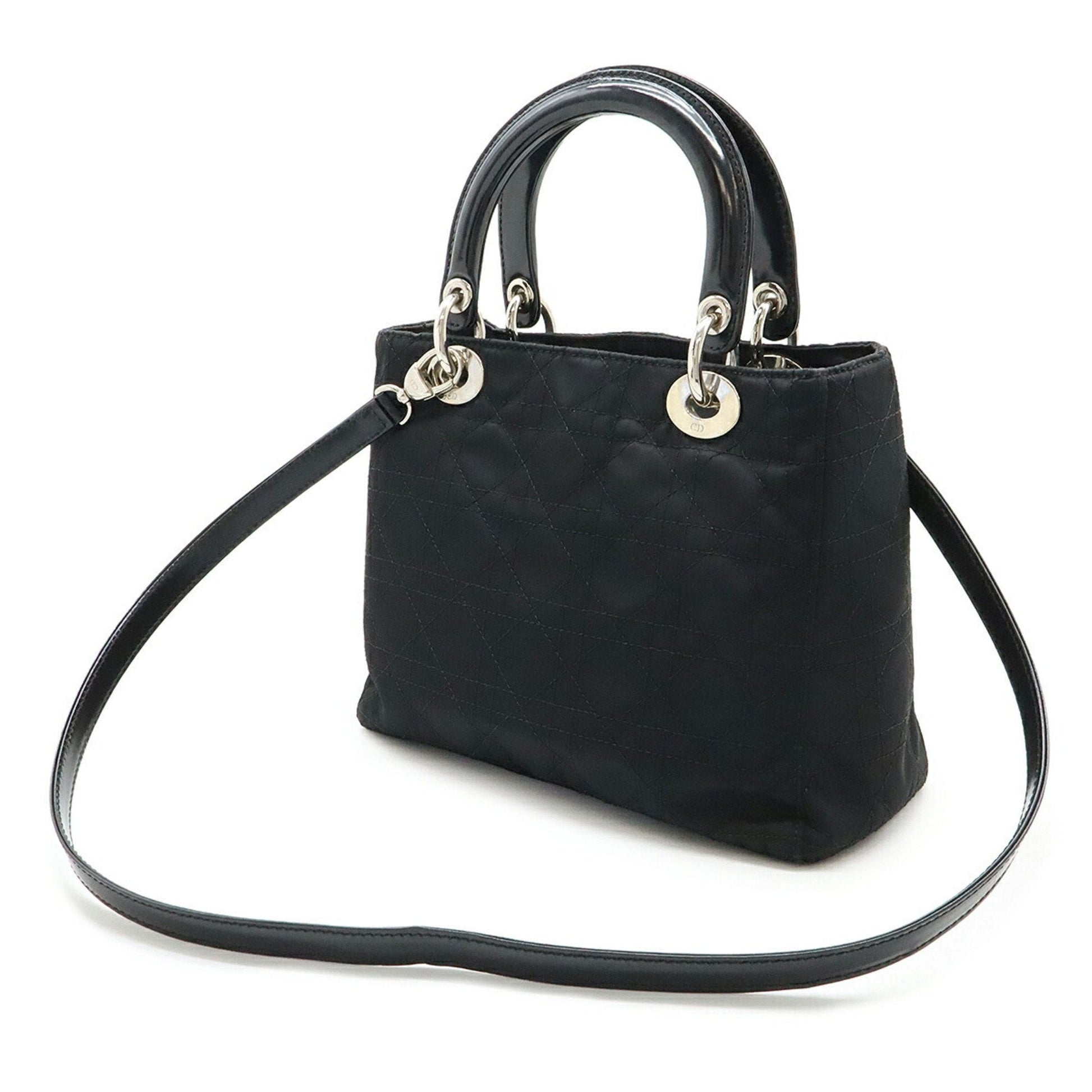 Christian Dior Black Nylon Leather Handbag Tote Bag  
