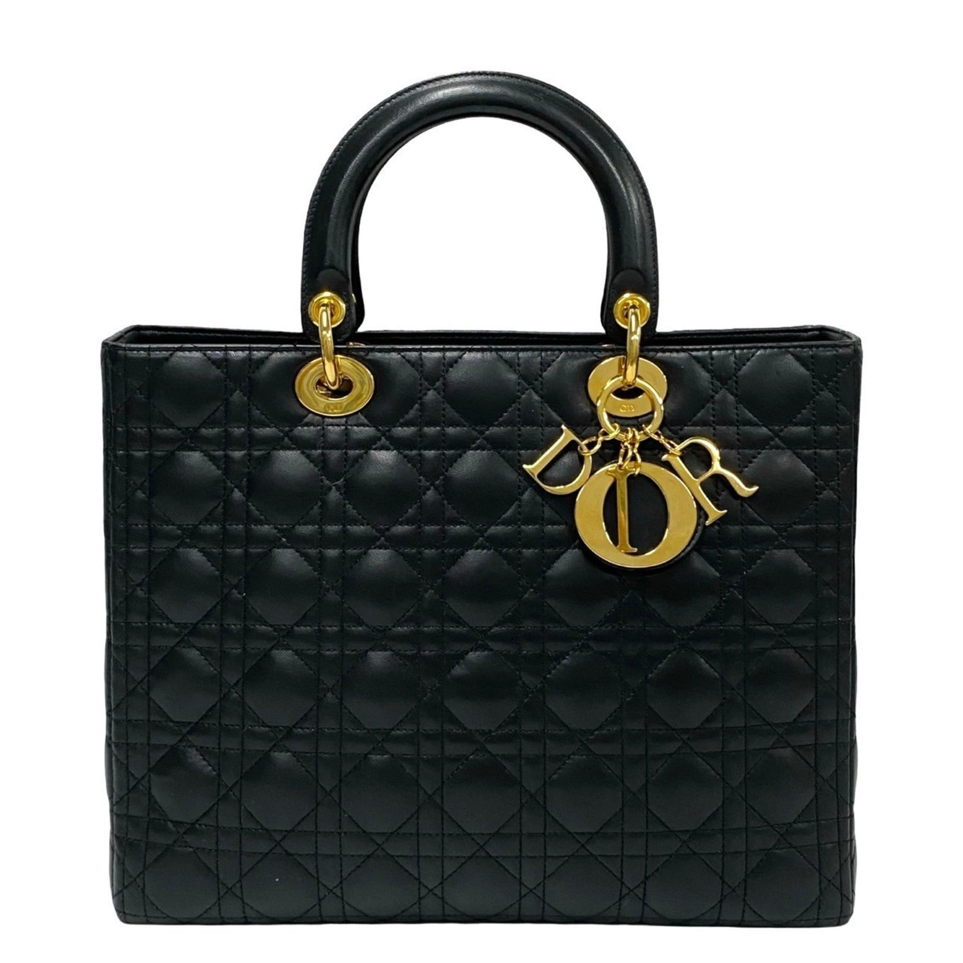 Christian Dior Black Leather Handbag Tote Bag  