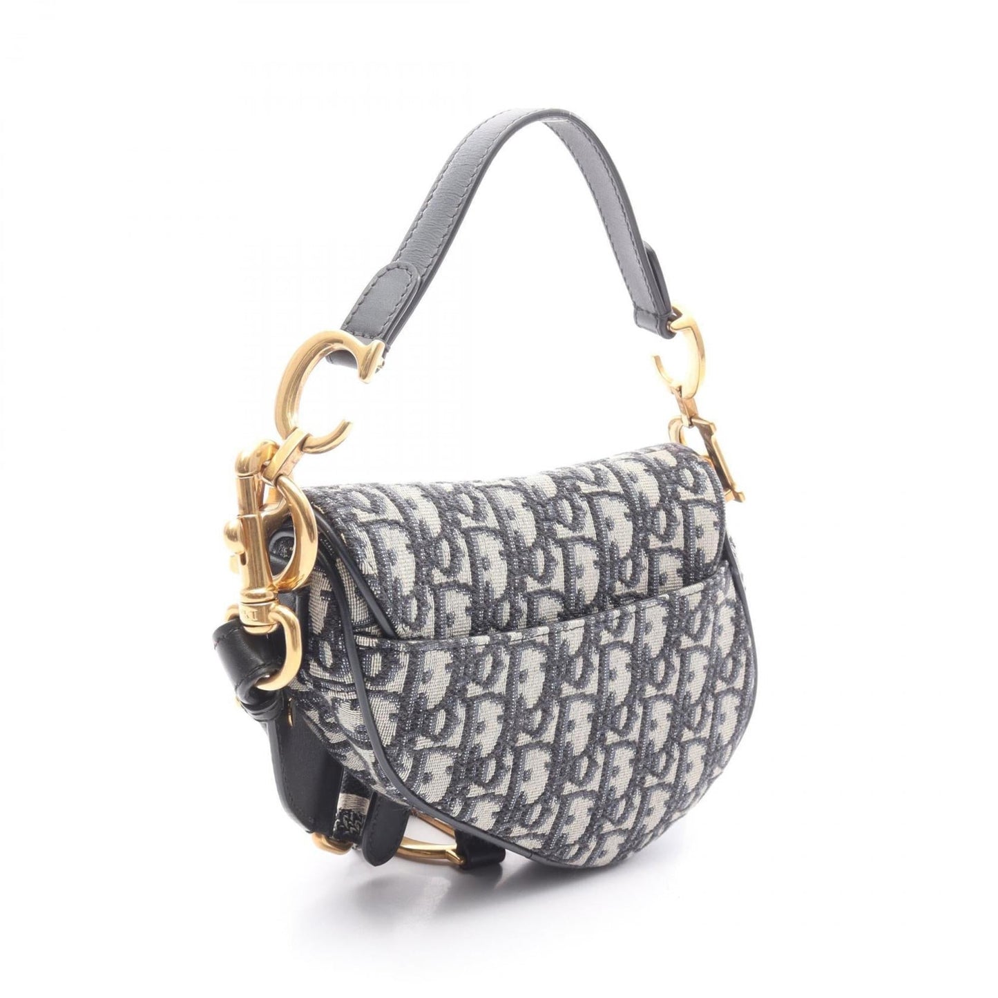 Christian Dior Beige Black Blue Canvas Leather Handbag  