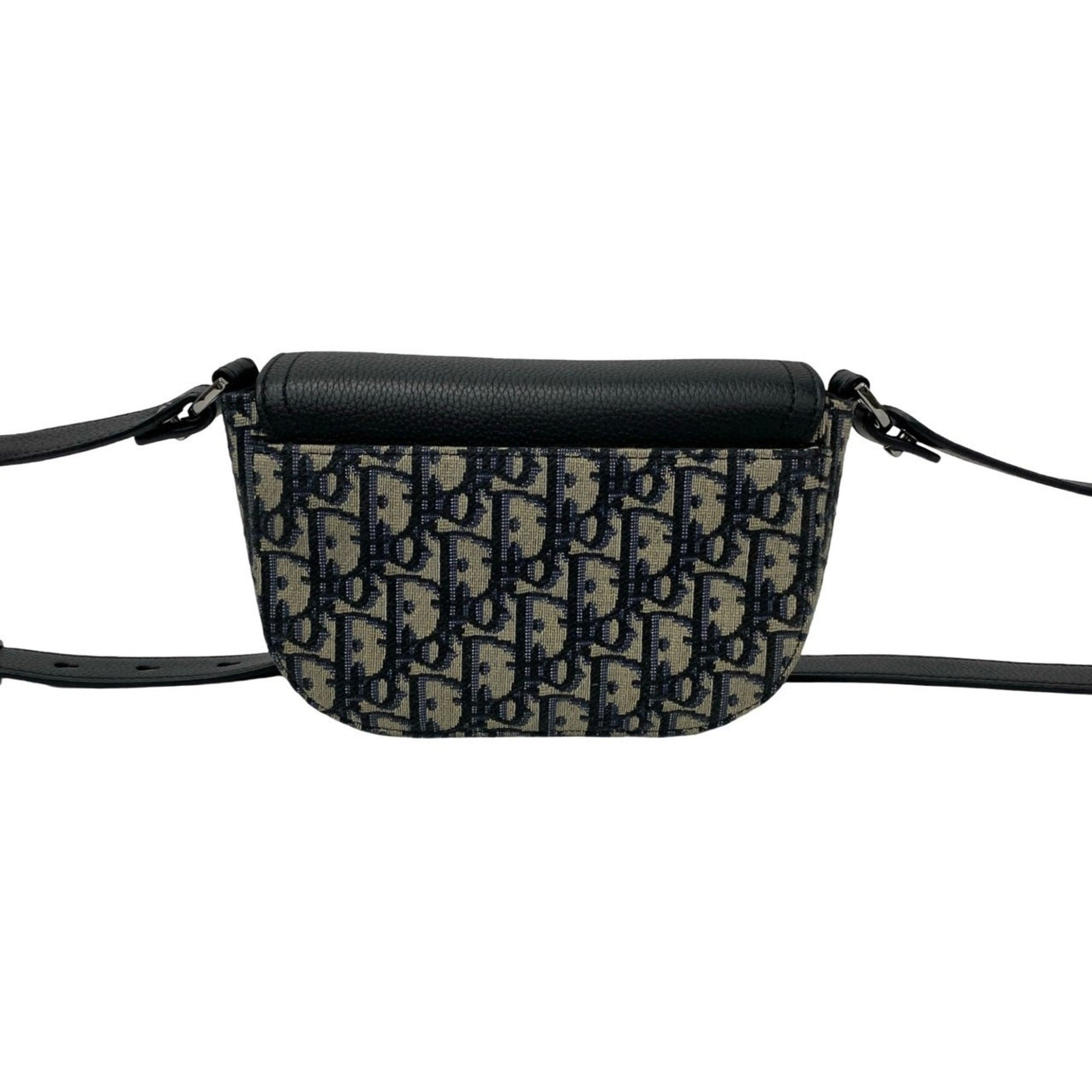 Christian Dior Black Gray Leather Canvas Pochette Shoulder Bag  