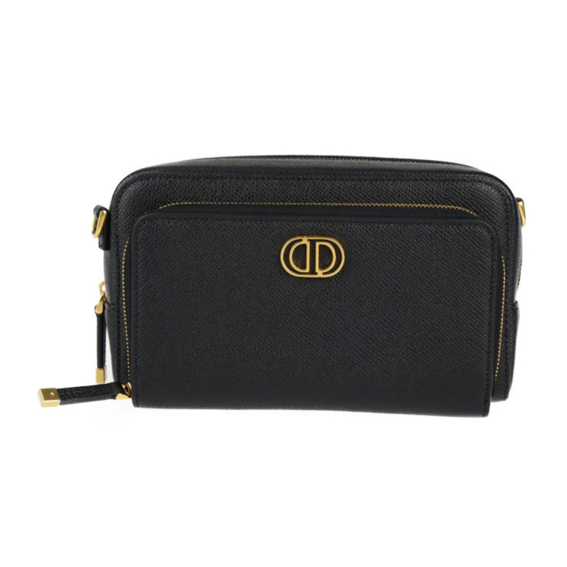 Christian Dior Black Leather Clutch Bag Handbag Pochette Pouch Shoulder Bag  