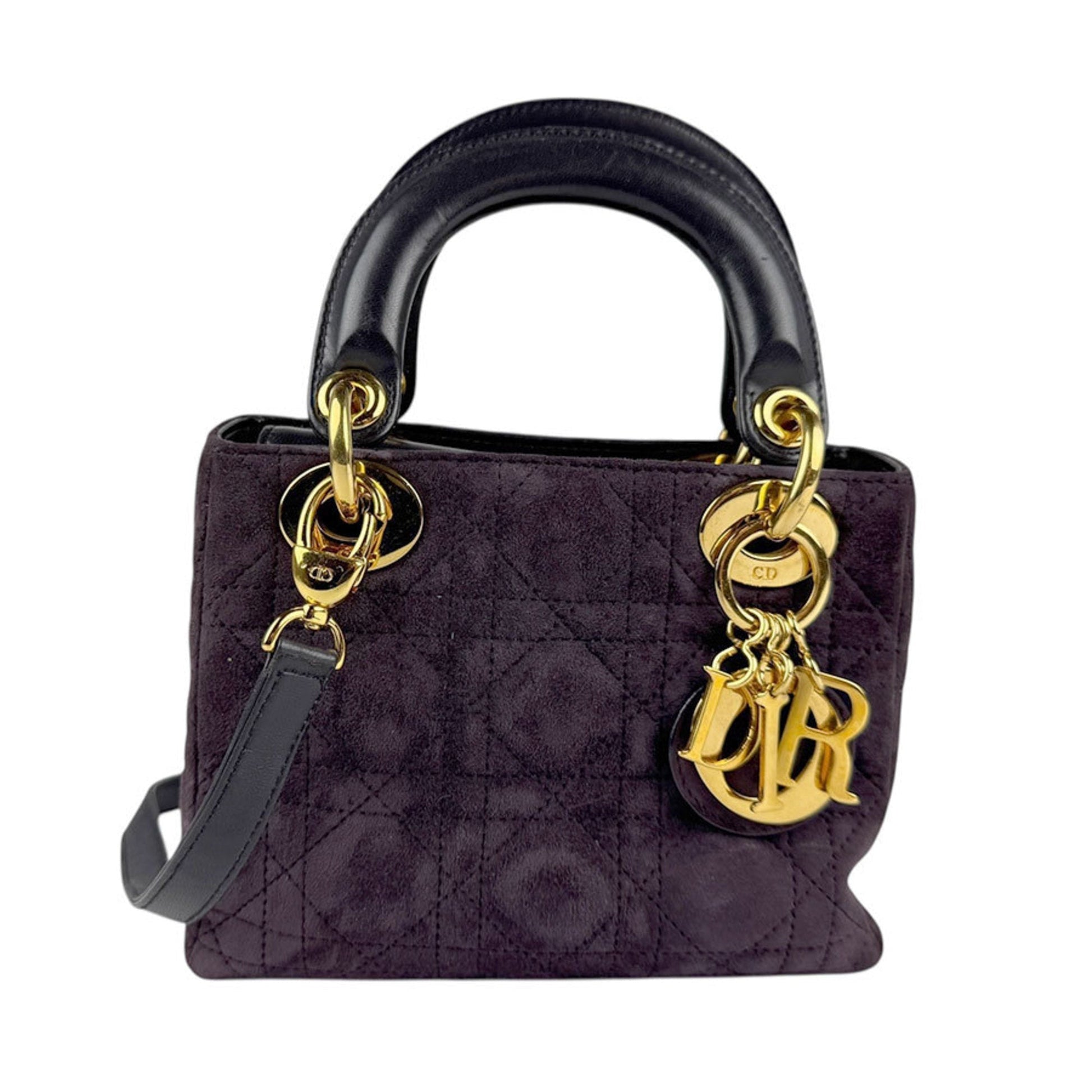 Christian Dior Black Purple Suede Leather Handbag Shoulder Bag  