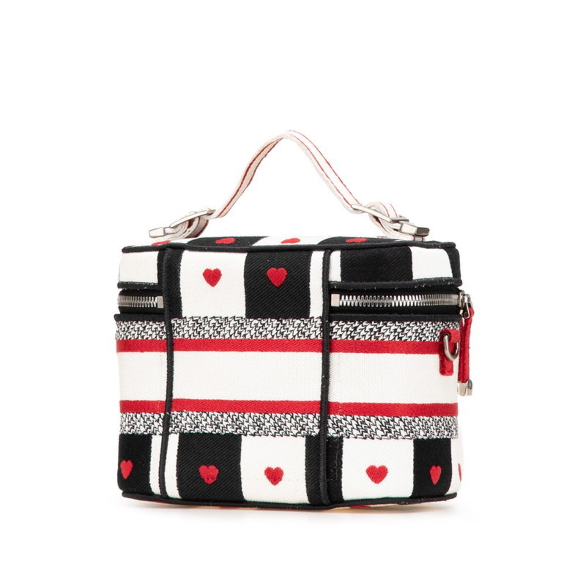 Christian Dior Black Red Color White Canvas Handbag Vanity Bag  