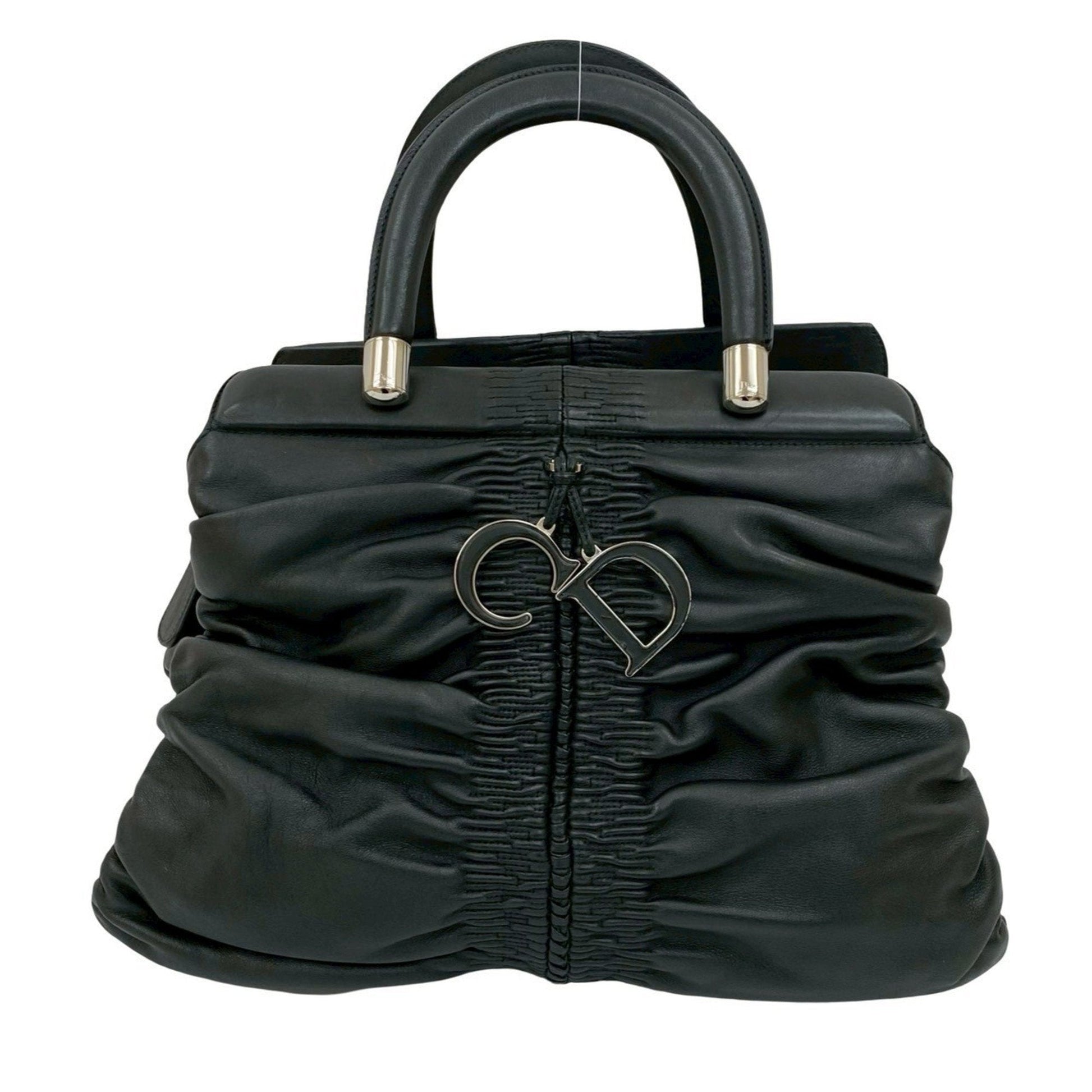 Christian Dior Black Leather Handbag Tote Bag  