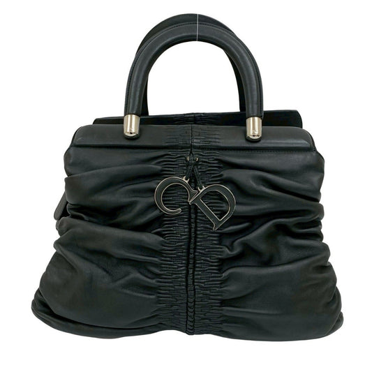 Christian Dior Black Leather Handbag Tote Bag  