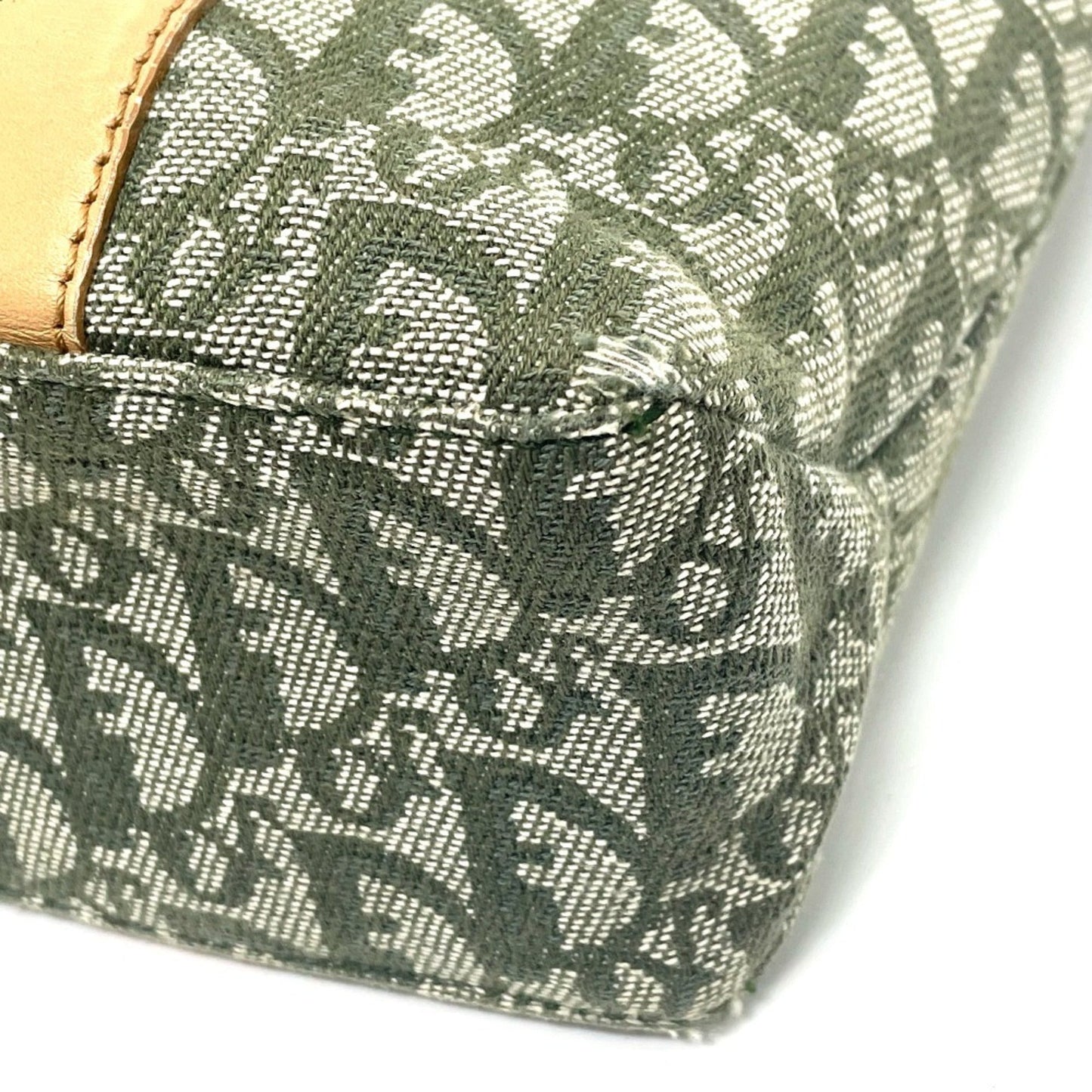 Christian Dior Green Canvas Leather Handbag Tote Bag  