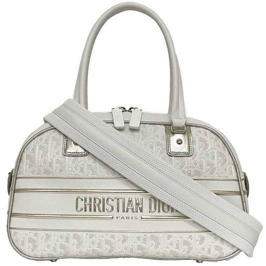 Christian Dior Trotter White Leather Rubber Boston Bag Handbag  