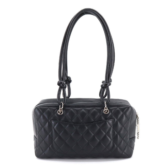 CHANEL Cambon Line Bowling Shoulder Bag Leather Black White A25171