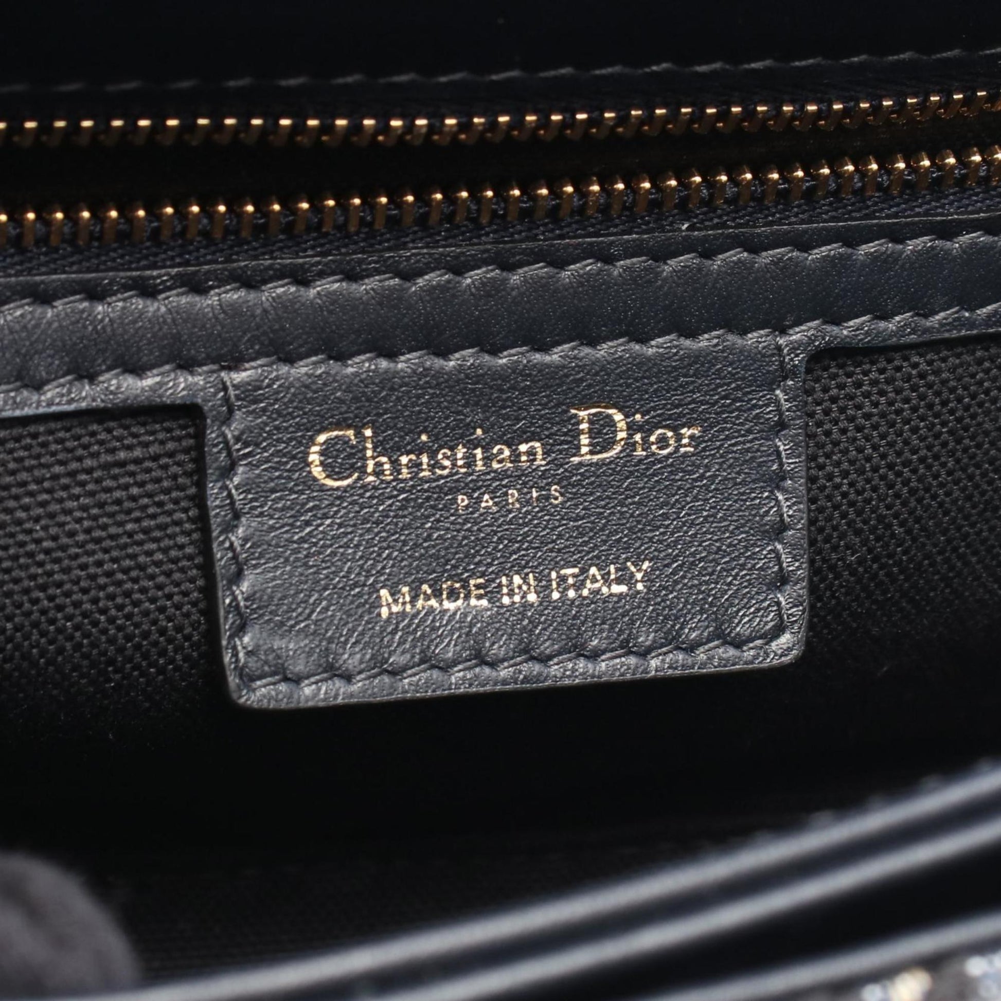 Christian Dior Beige Navy Canvas Leather Shoulder Bag  