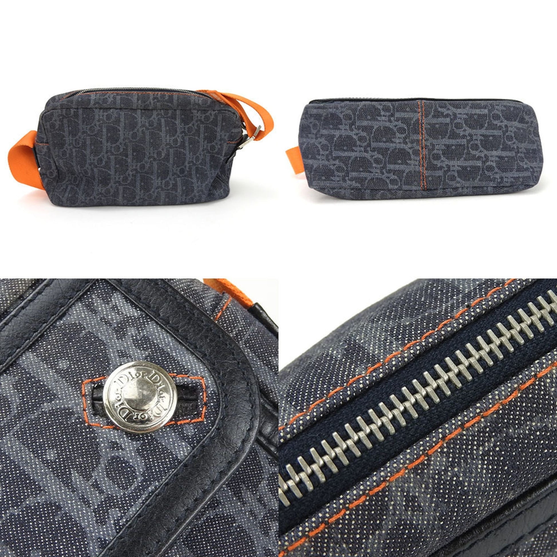 Christian Dior Navy Orange Denim Leather Shoulder Bag  