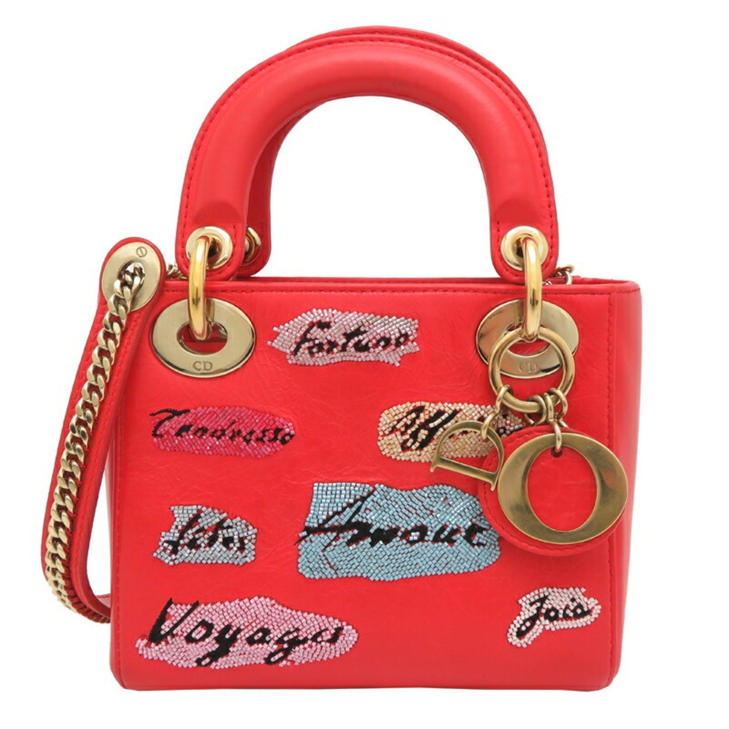 Christian Dior Lady Dior Orange Leather Handbag  