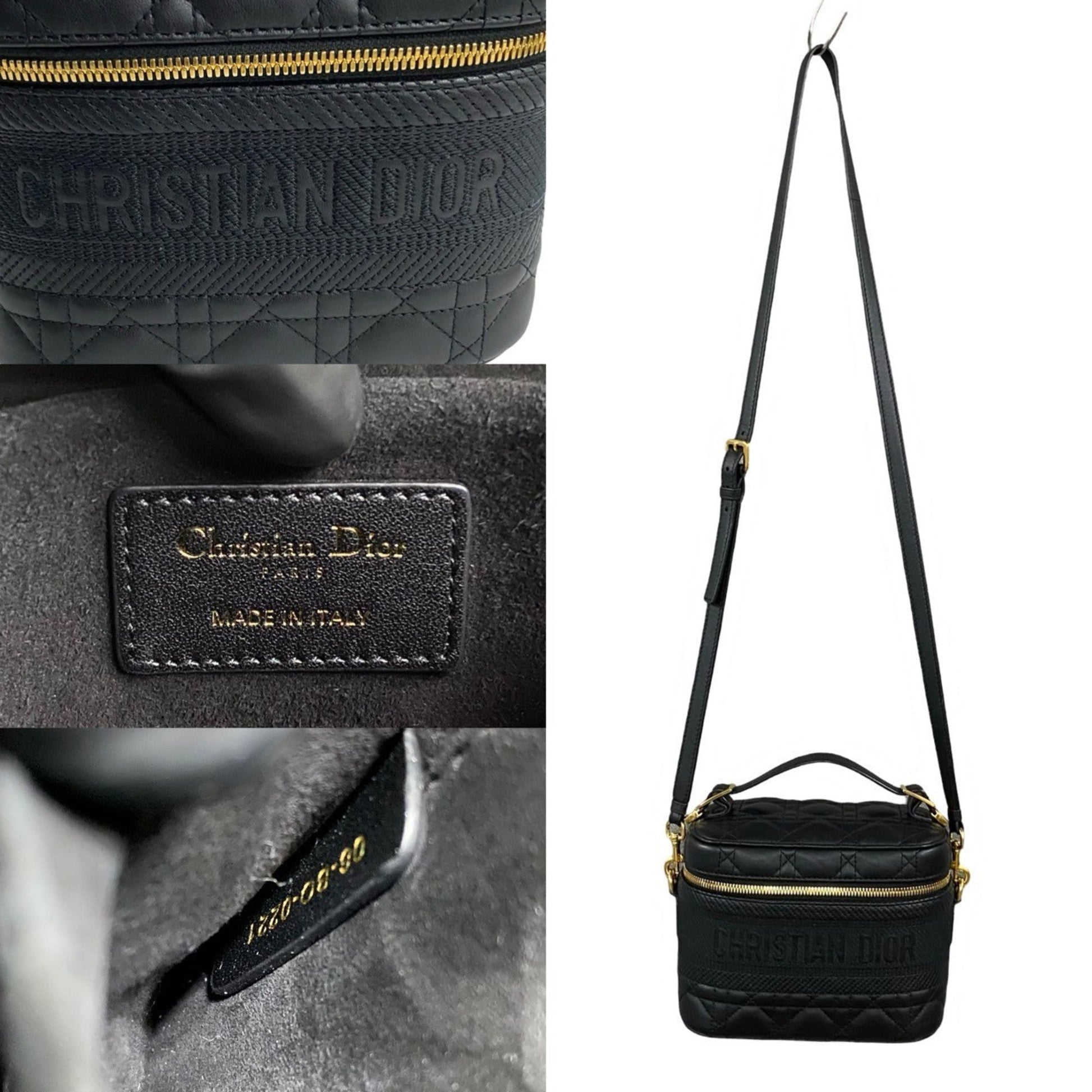 Christian Dior Black Leather Handbag Shoulder Bag Vanity Bag  