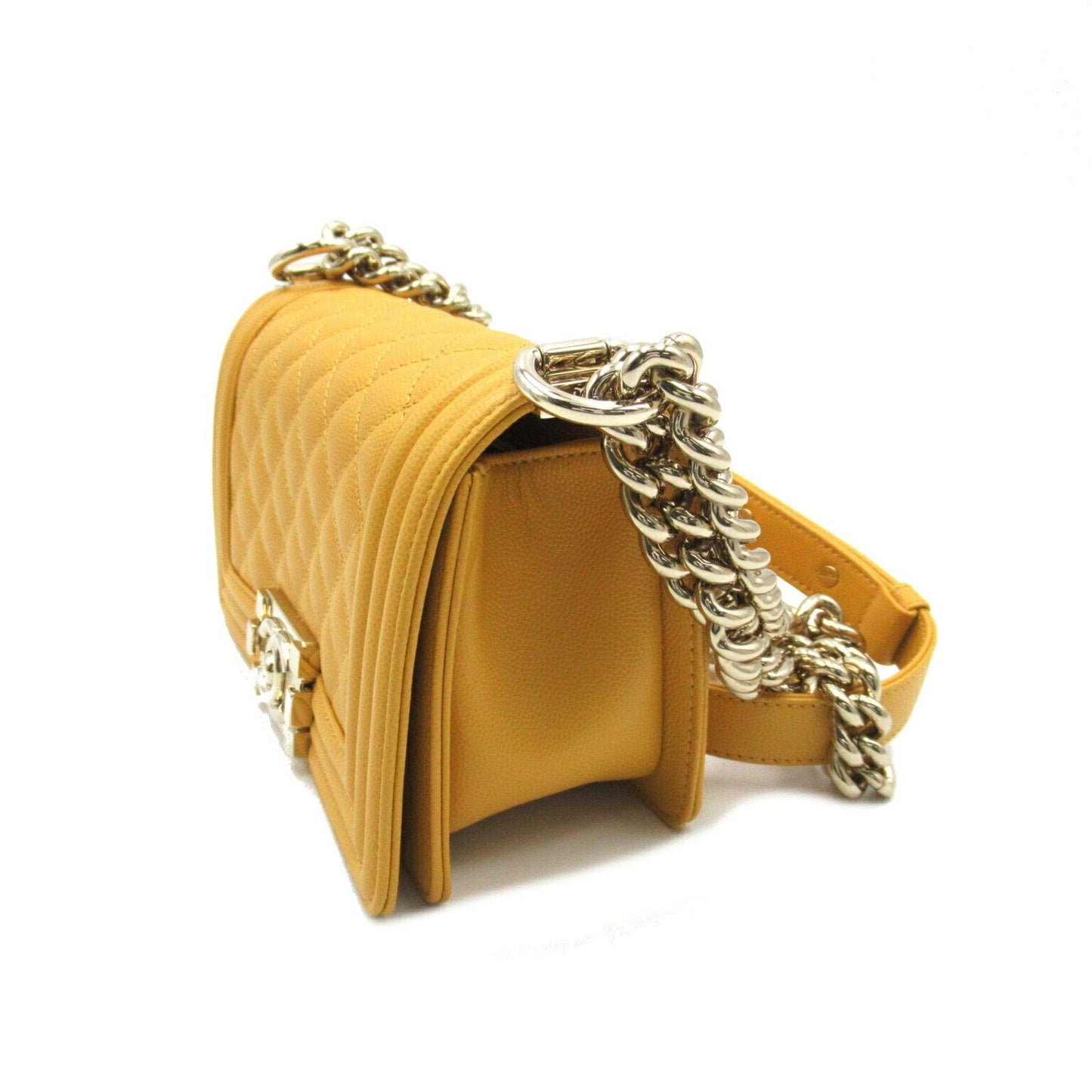 CHANEL Boy Chanel Chain Shoulder Bag Caviar Skin Grained Calf Women s Yellow A67085