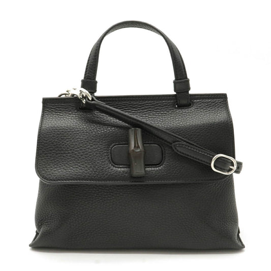 Gucci Bamboo Black Leather Shoulder Bag Style 6