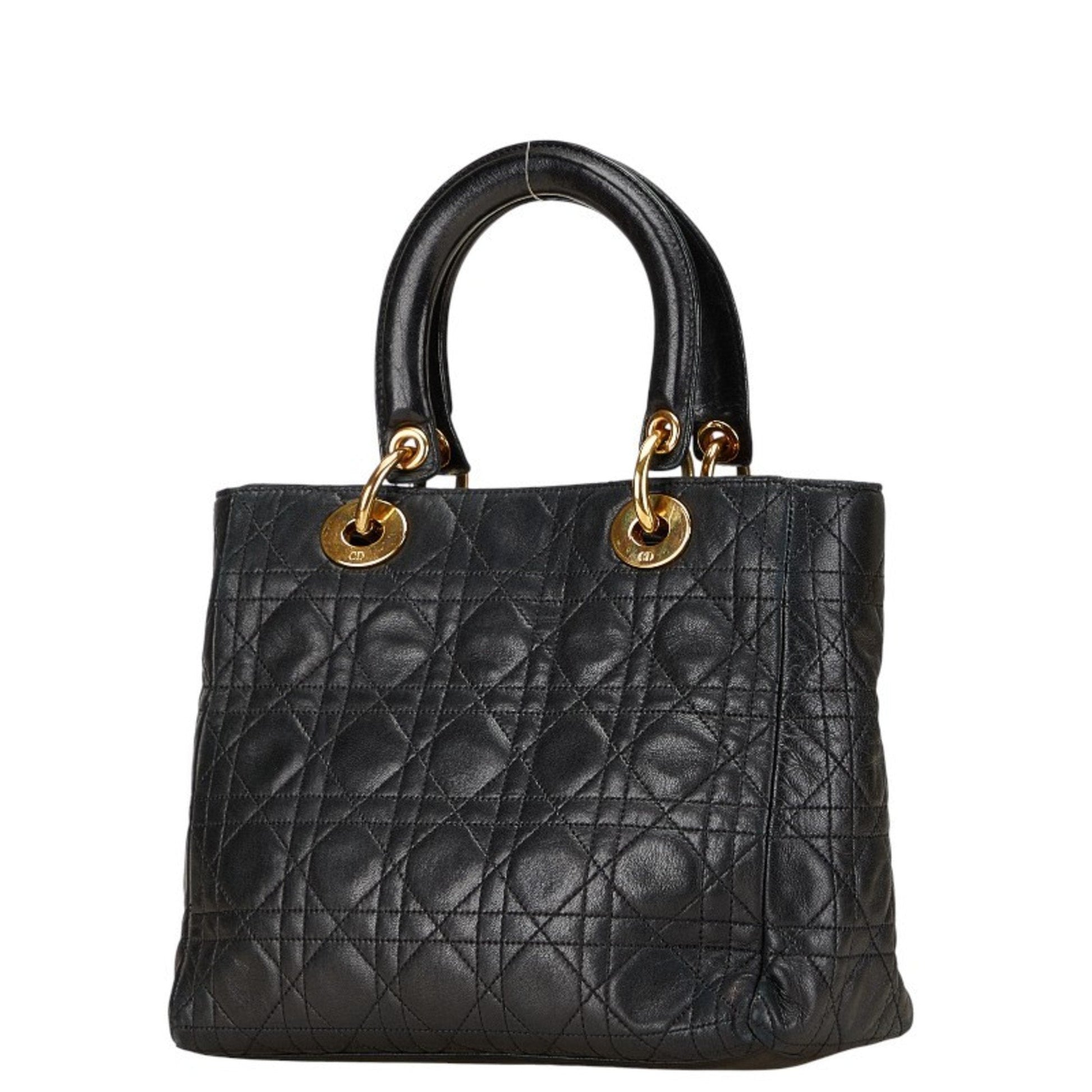 Christian Dior Lady Dior Black Leather Handbag  