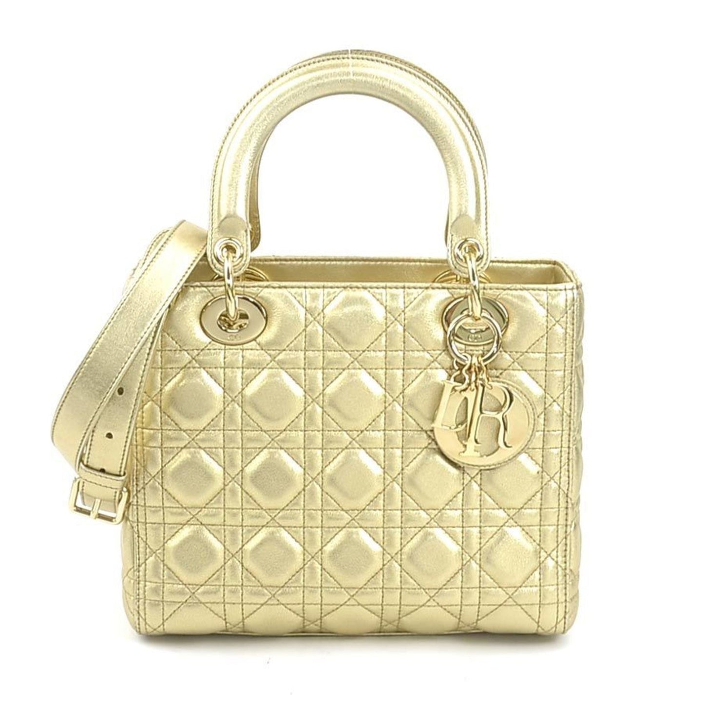 Christian Dior Gold Leather Handbag Shoulder Bag  